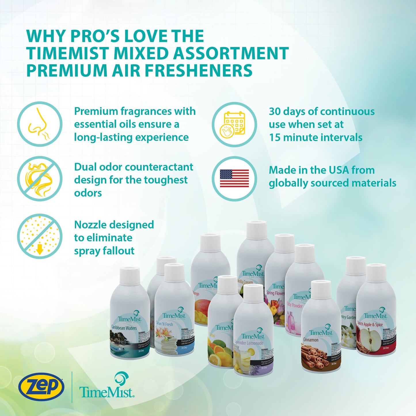 TimeMist Classic Metered Aerosol Fragrance Dispenser (Case of 6) + TimeMist Air Freshener Mixed Assortment Dispenser Refills