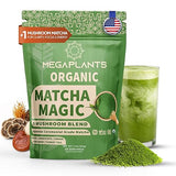 MEGAPLANTS Mushroom Matcha Magic (30 Servings) | Ceremonial Grade Japanese Matcha with Adaptogenic Mushrooms | Clean Energy & Calm Focus - Coffee