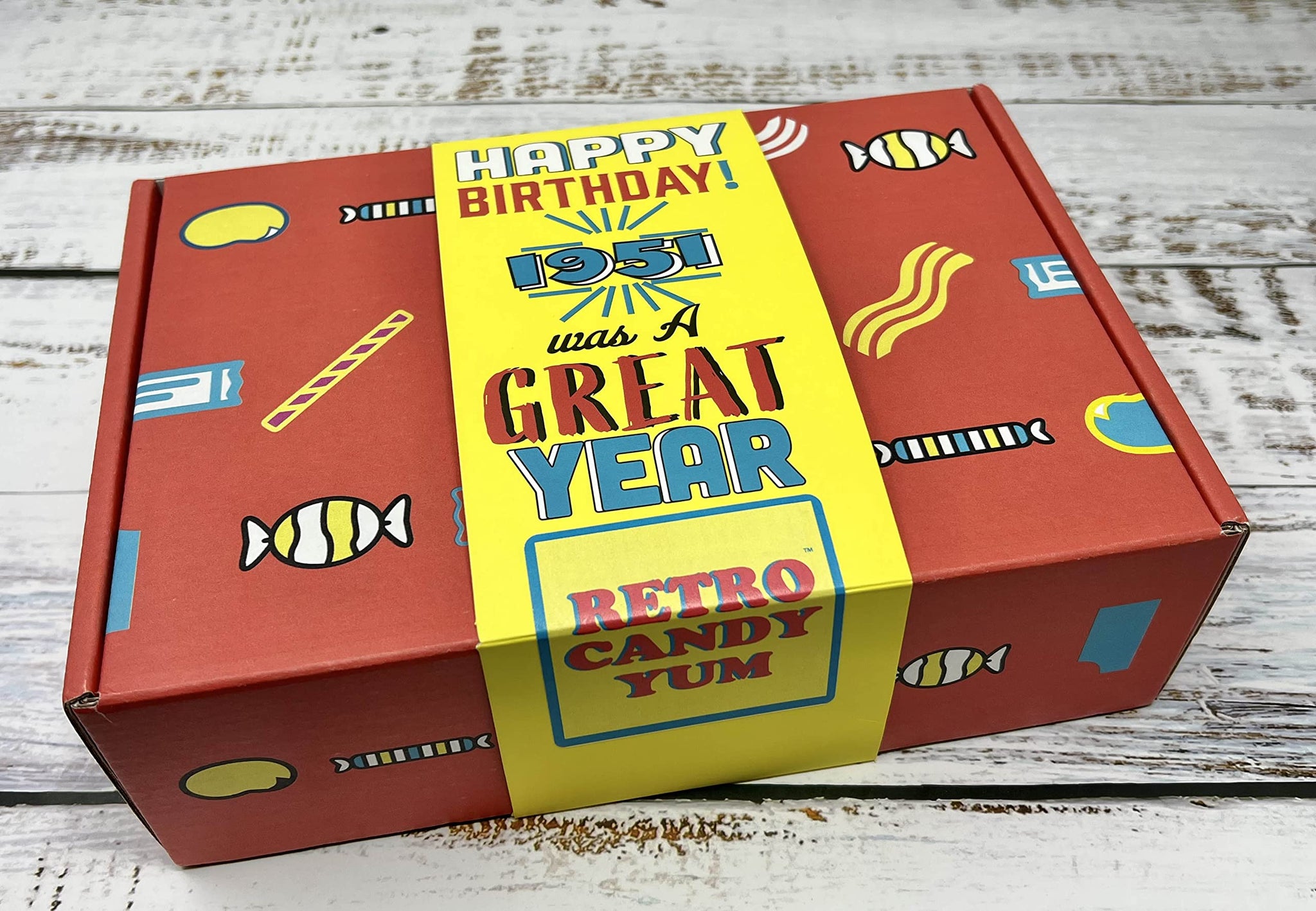 RETRO CANDY YUM ~ 1951 75th Birthday Box Nostalgic Candy Mix from Childhood for 75 Year Old Man or Woman Born 1951 Jr
