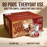 Basic Joe Medium Roast Coffee Pods - 80 Count | Single Serve K-Cup Compatible Pods | 100% Arabica | Balanced Everyday Roast | Made in USA