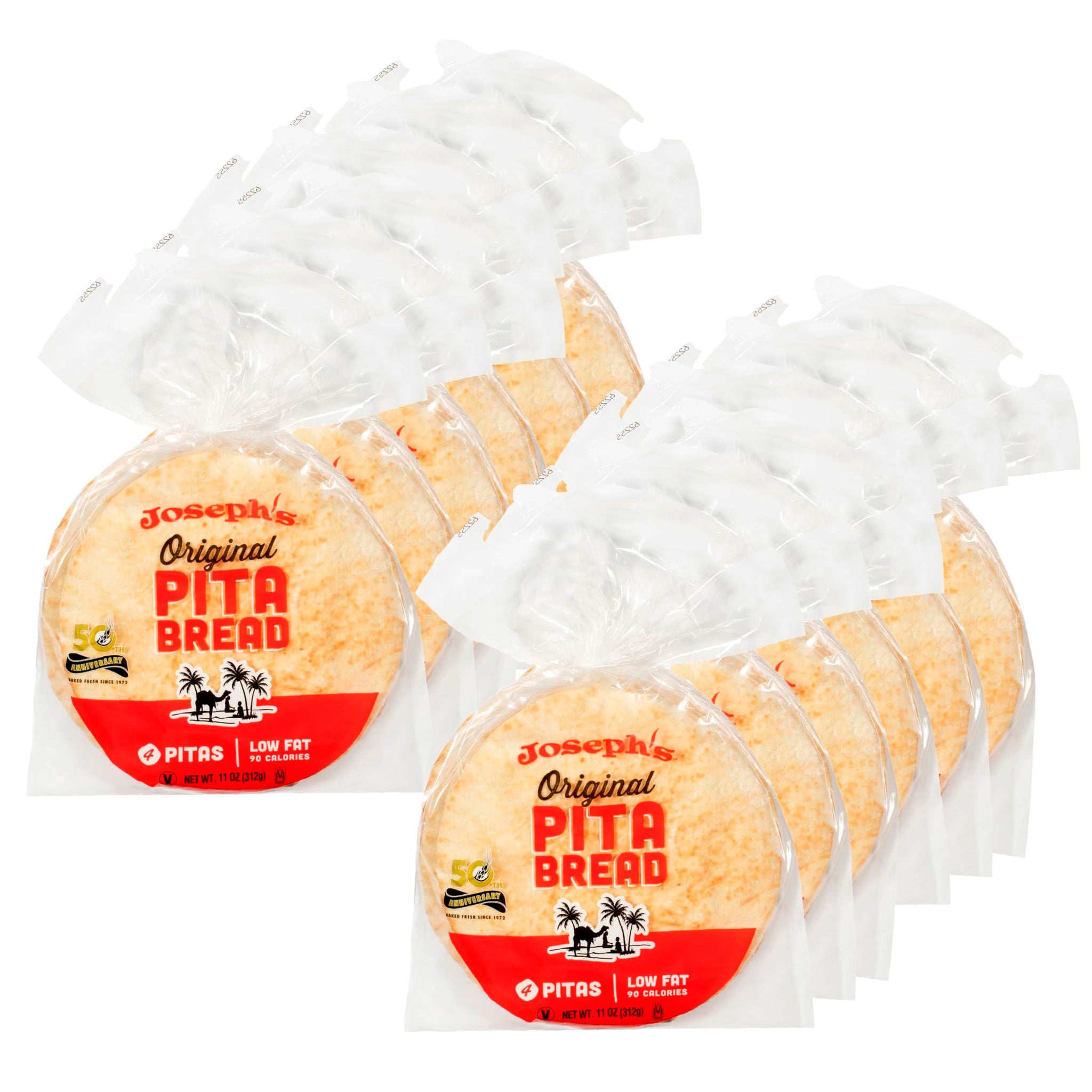 Joseph's Original White Pita Bread - Low Calorie - Kosher and Vegan - Fresh Baked - 12 Pack (4 Count per Pack, 48 Pitas Total)