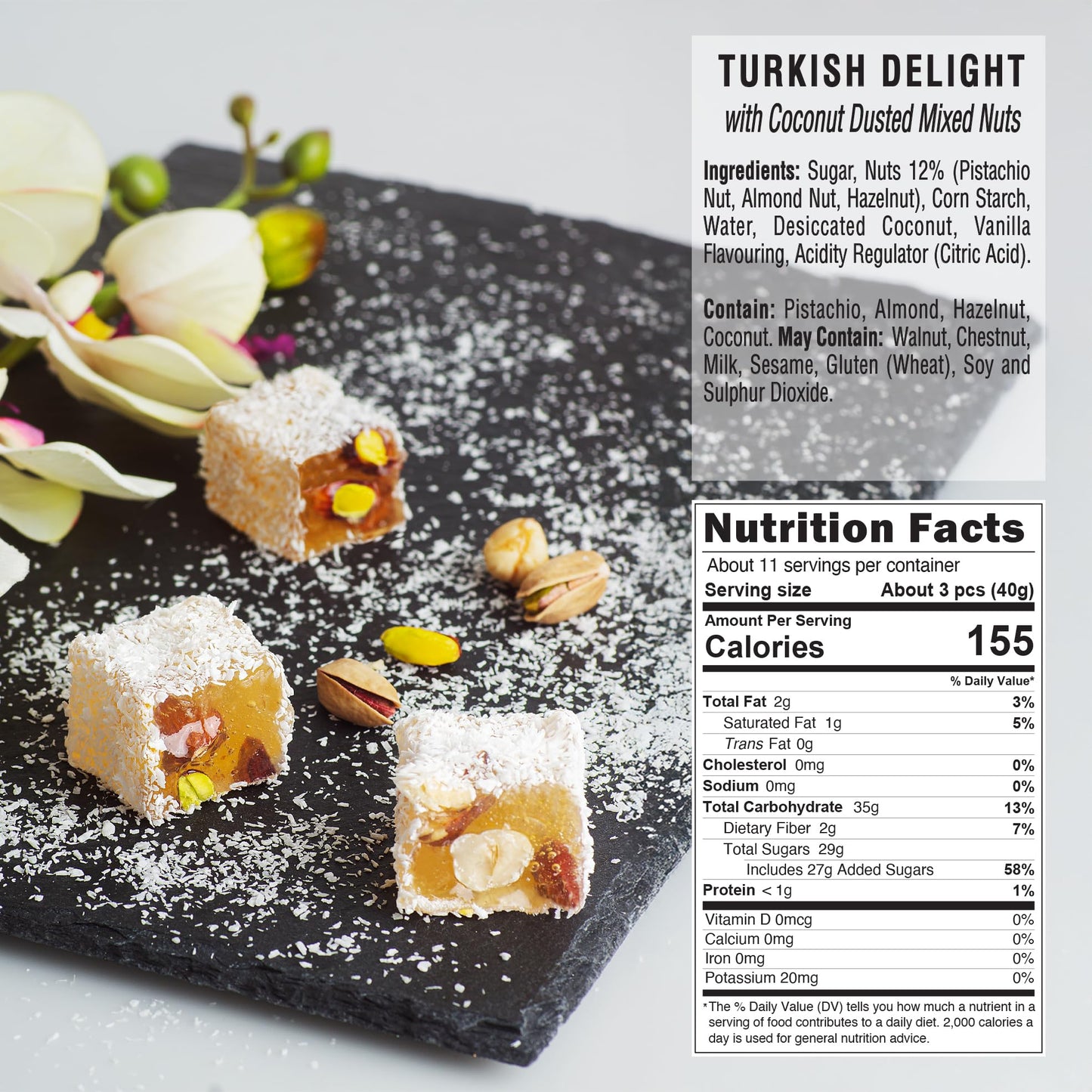 Hazer Baba Turkish Delight with Mixed Nuts, 16-Ounce Boxes (Pack of 4)