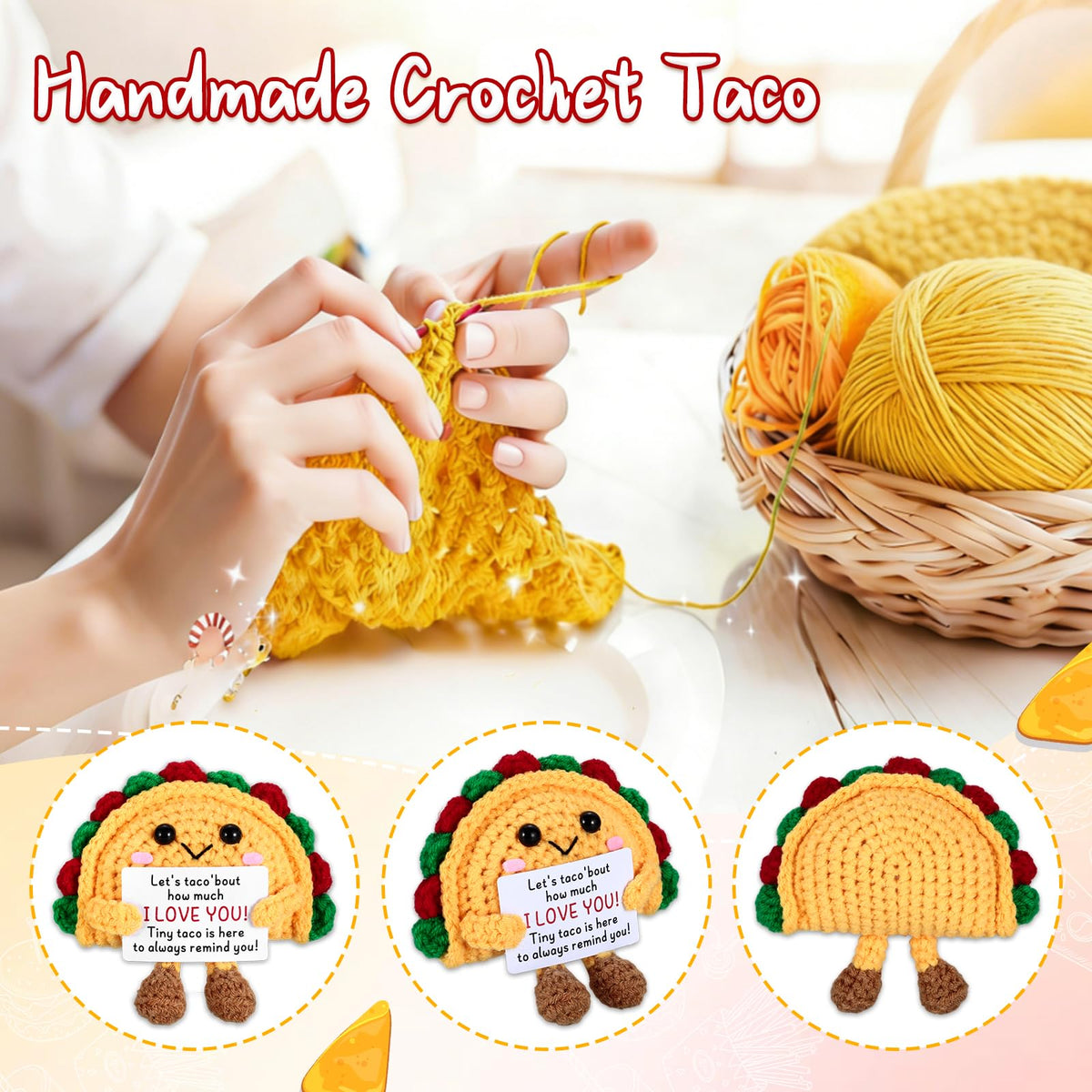 Delujouberst Cute Anniversary Taco Gifts for Husband Him Her Mini Crochet Taco Gifts for Couple 1st for Boyfriend Girlfriend Birthday Wedding