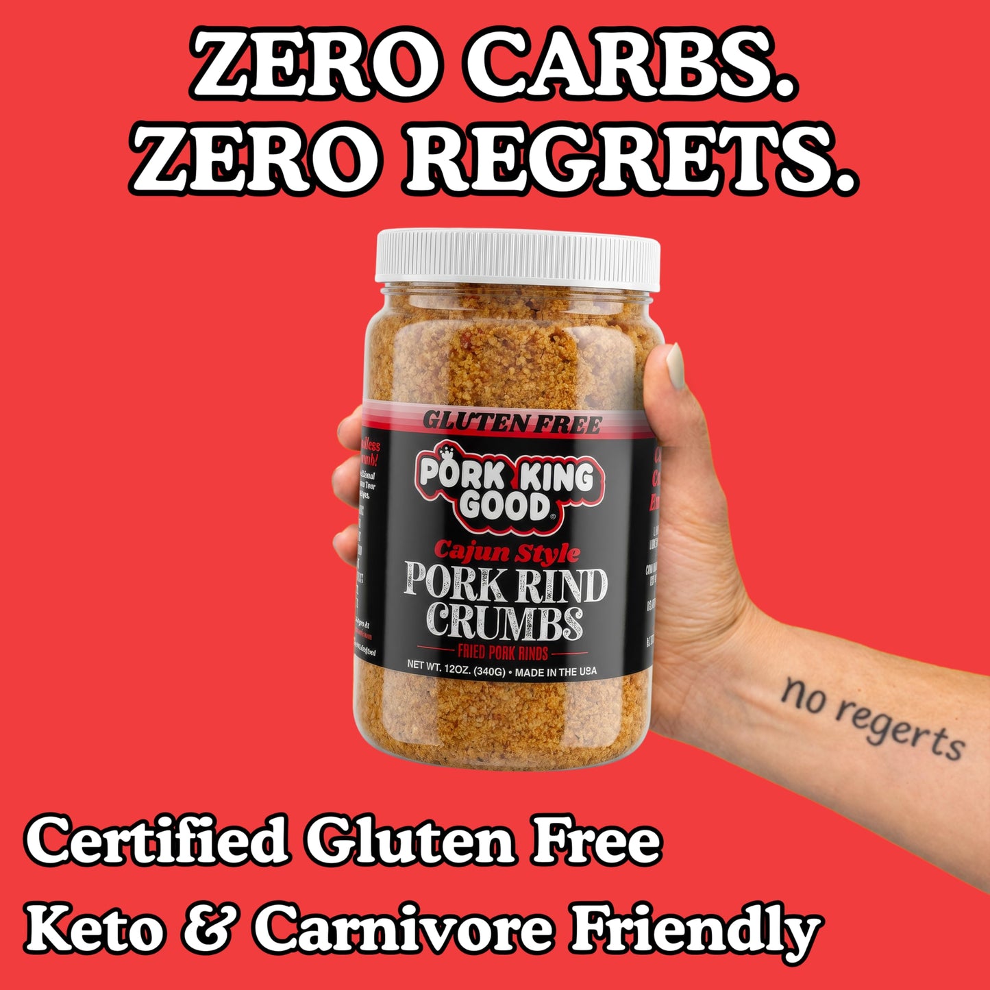 Pork King Good Spicy Cajun Low Carb Keto Diet Pork Rind Breadcrumbs!Perfect For Ketogenic, Paleo, Gluten-Free, Sugar Free and Bariatric Diets