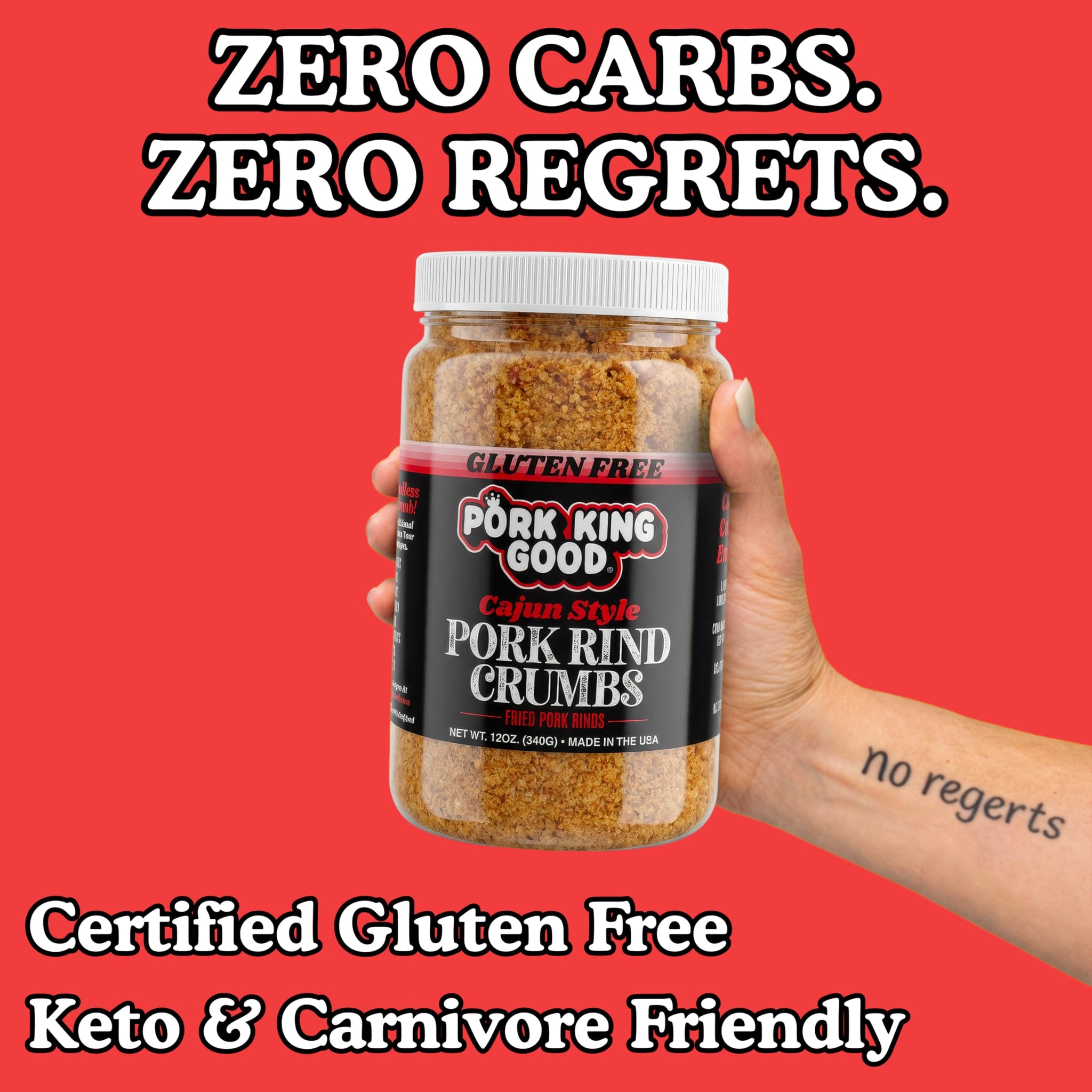 Pork King Good Spicy Cajun Low Carb Keto Diet Pork Rind Breadcrumbs!Perfect For Ketogenic, Paleo, Gluten-Free, Sugar Free and Bariatric Diets
