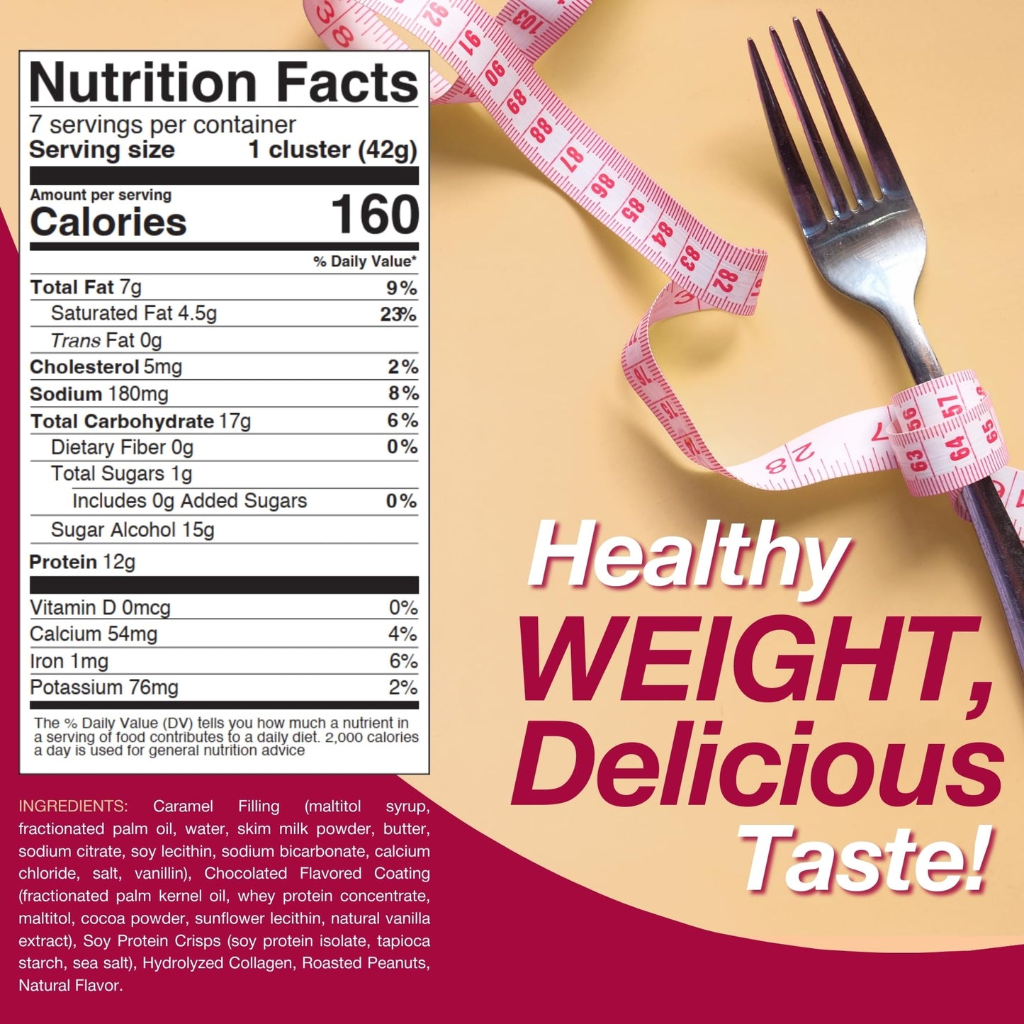 ProtiDIET Chocolate and Caramel Crispy Bites - Gluten free, Low Sugar, High Protein Healthy Snacks with Collagen for Adults to Support a Busy
