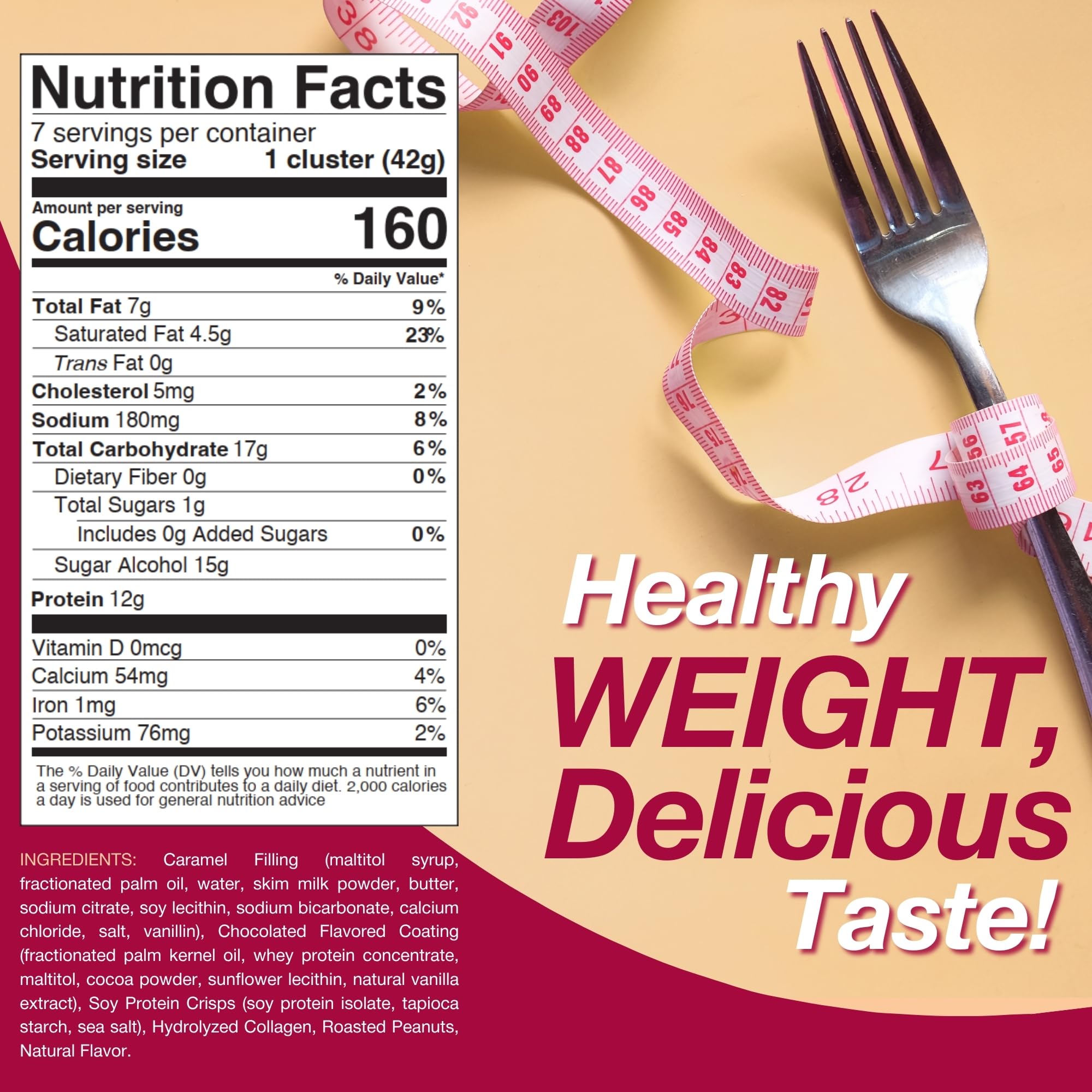 ProtiDIET Chocolate and Caramel Crispy Bites - Gluten free, Low Sugar, High Protein Healthy Snacks with Collagen for Adults to Support a Busy
