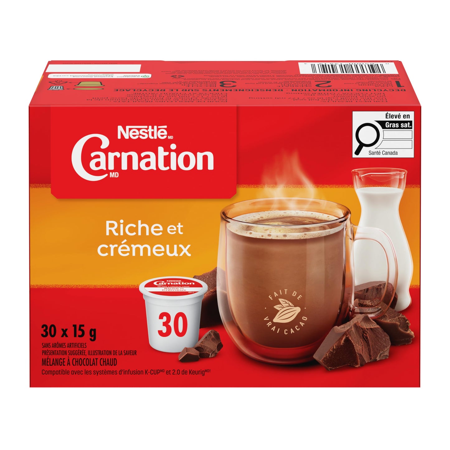 Nestle Carnation Rich and Creamy Hot Chocolate Keurig Compatible K-Cup Capsule Pods, 30 x 15g, 30 cups {Imported from Canada}