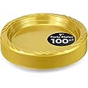 DecorRack 100 Plastic Party Plates, Heavy Duty 9 inch Round Tableware Disposable Party Supplies, Lunch, Dinner Plates for Birthdays, Indoor, Outdoor