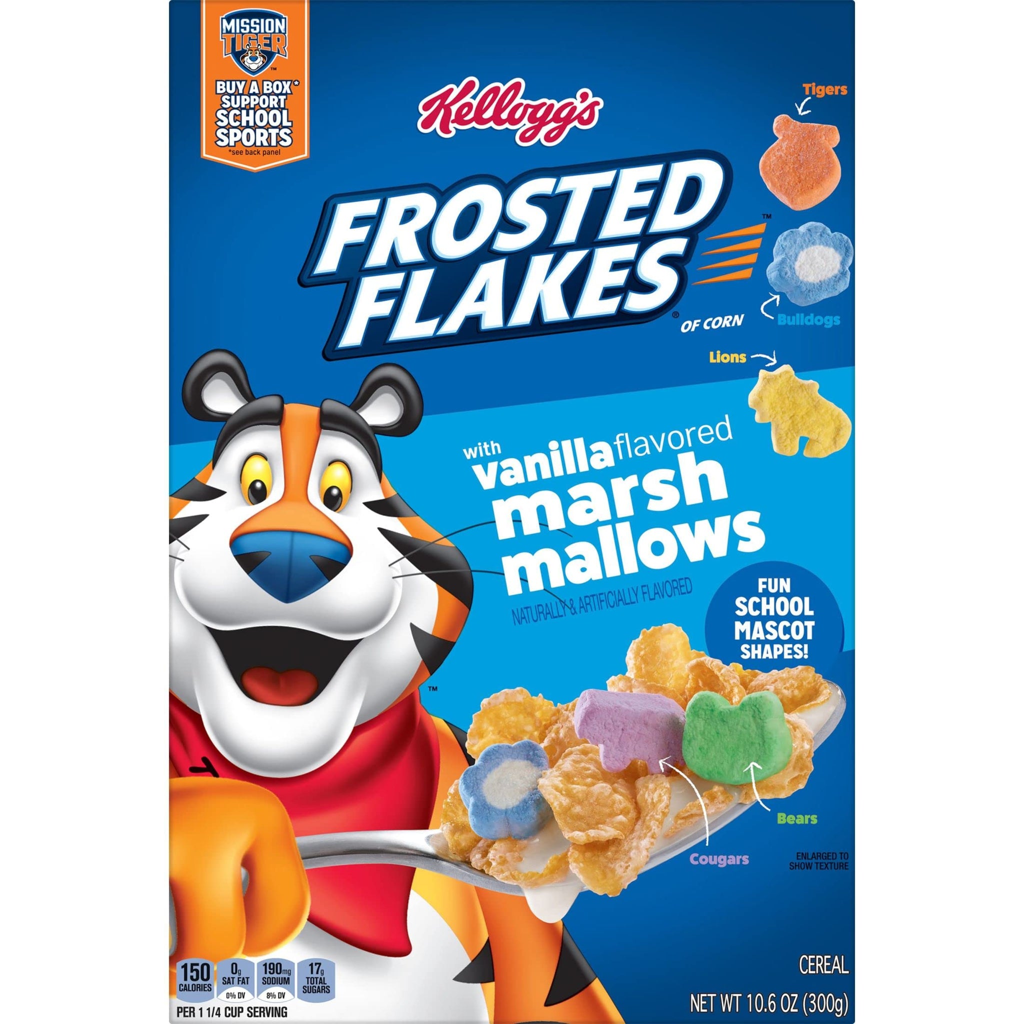 Kellogg's Frosted Flakes Cold Breakfast Cereal, 7 Vitamins and Minerals, Kids Snacks, Original with Vanilla Flavored Marshmallows (10 Boxes)