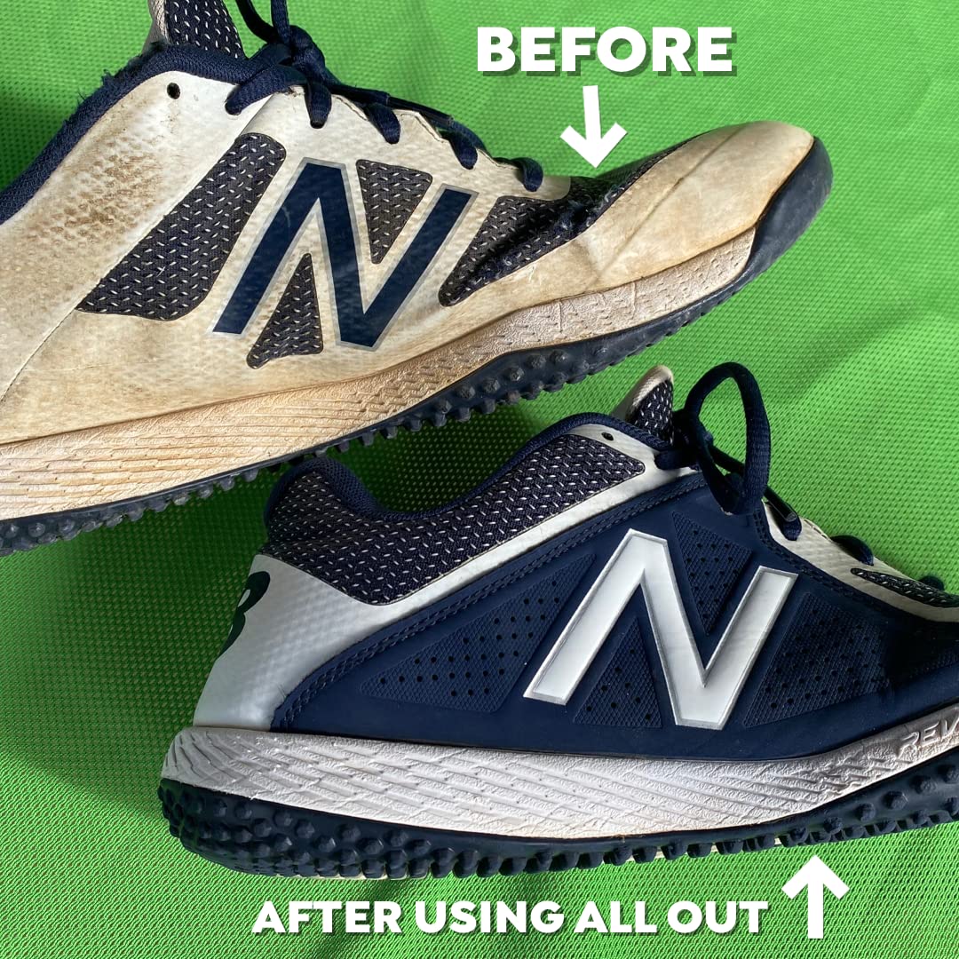 All Out Sports Stain Cleaner | Remove Stains from Shoes, Jerseys, Hats, Pants, Clothing, Helmets, Gloves Etc | Long-Lasting Soak & Clean Formula |
