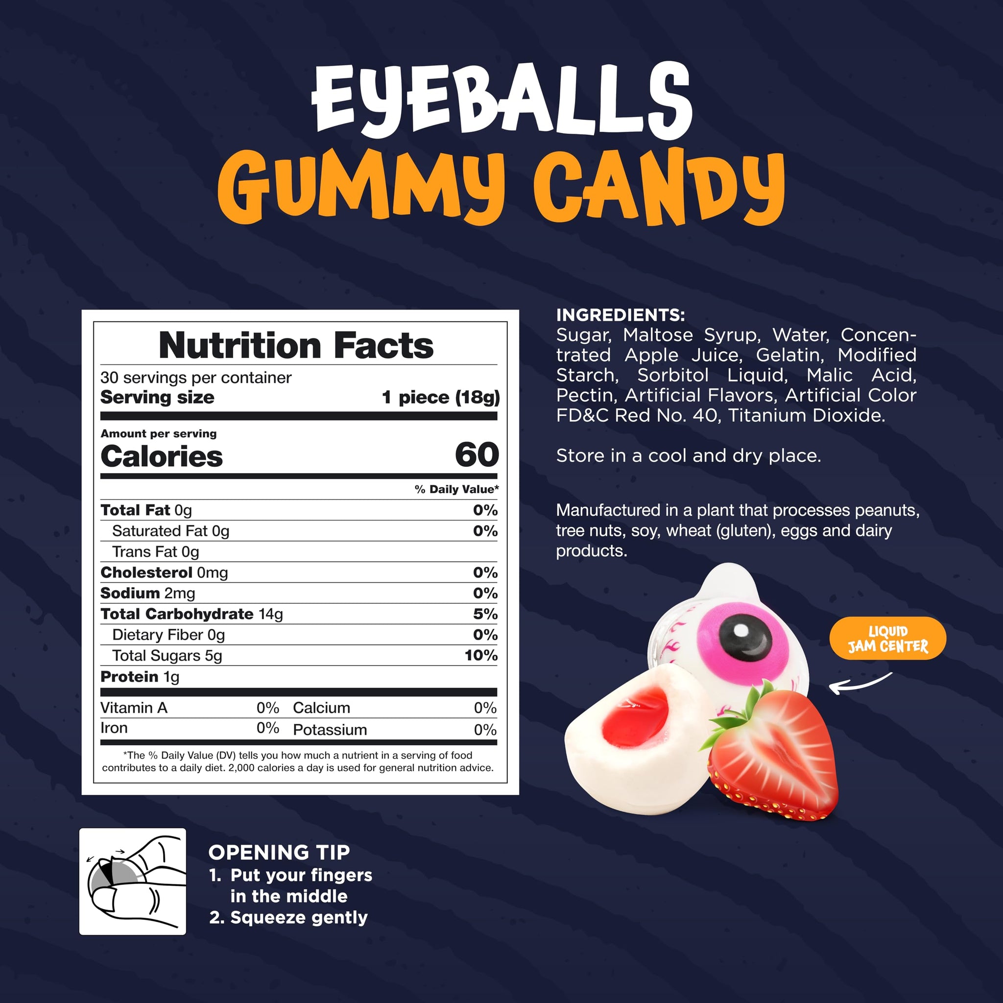 Eyeballs Gummy Candy - 19 Ounce Jar (30 Count) - Strawberry Jam Filled Center - Individually Wrapped Candy - Fun Party Favors - Spooky Gummies by