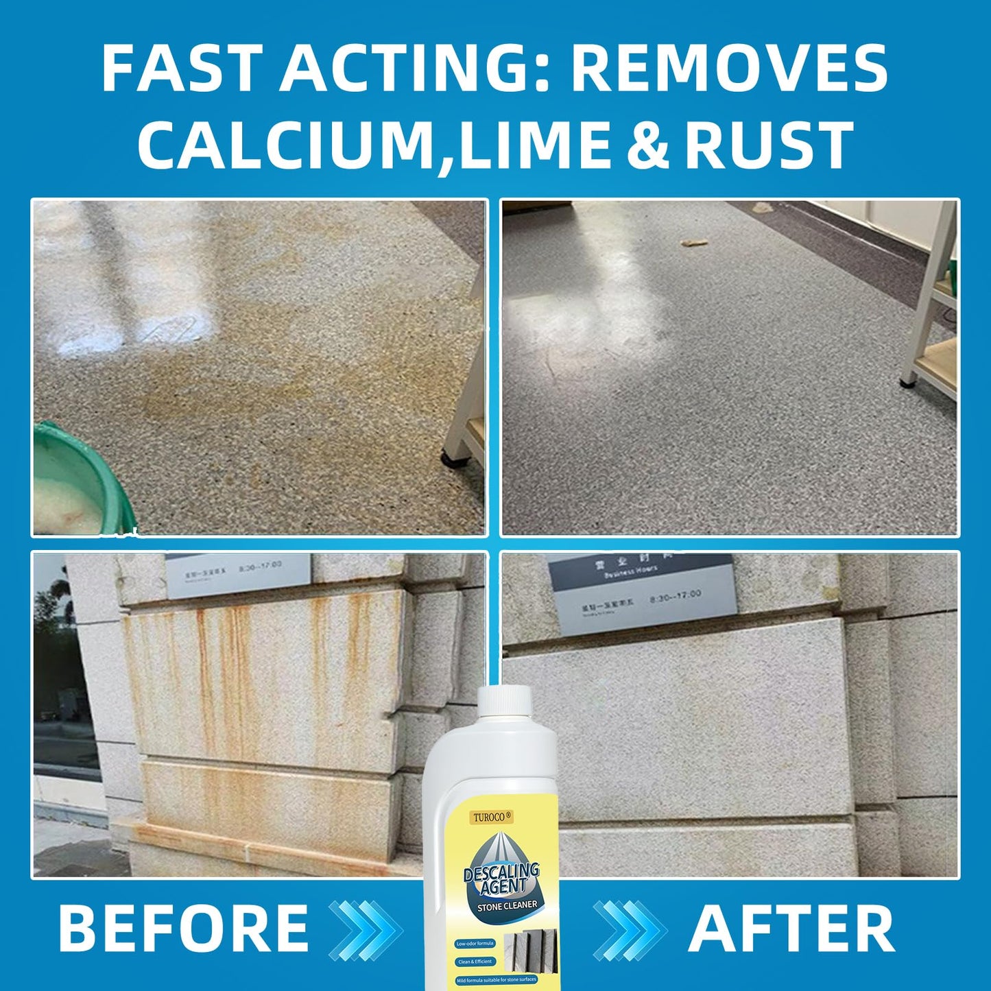500ml Heavy-Duty Marble & Granite Cleaner -Yellowing & Limescale Remover for Tile, Concrete & Natural Stone - Restores Shine for Bathroom, Kitchen