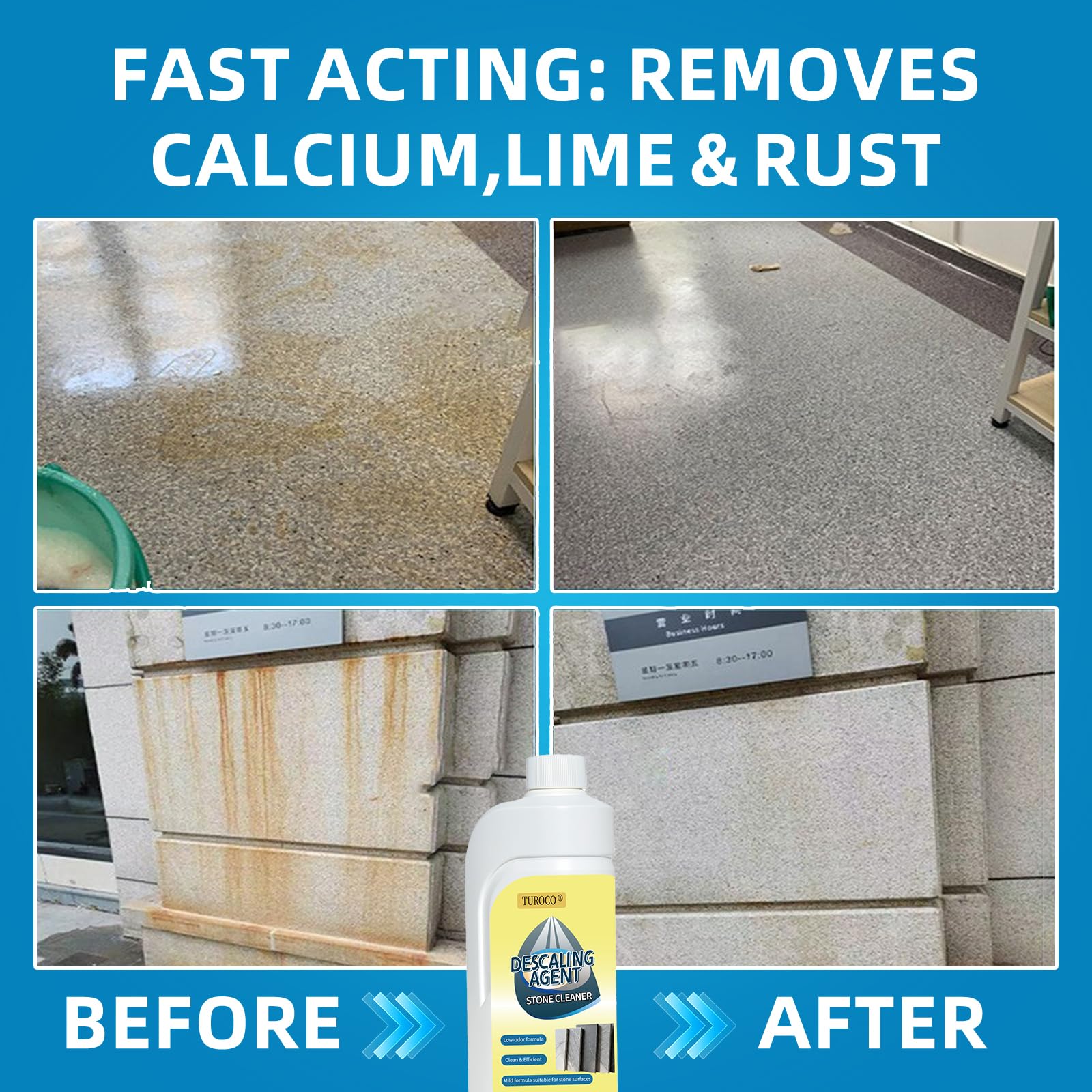 500ml Heavy-Duty Marble & Granite Cleaner -Yellowing & Limescale Remover for Tile, Concrete & Natural Stone - Restores Shine for Bathroom, Kitchen