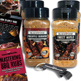 Blackstone Sweet Maple & Pineapple Sriracha Seasoning - Gourmet Griddle Premium BBQ Barbecue Rub 4 Pk Choice Bundle (29 oz) + BBQ Guide & Opener (6
