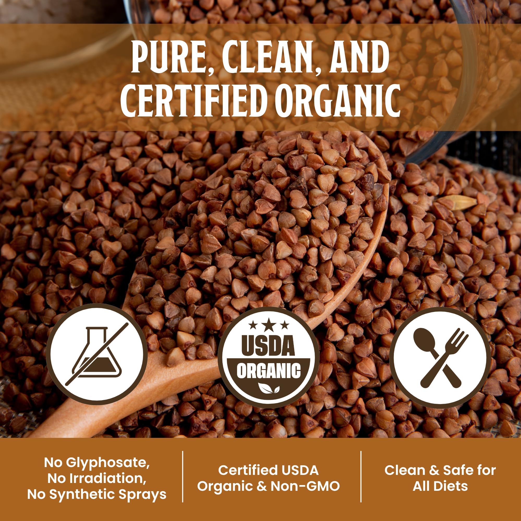 Farmer Bob's Organic Hulled Buckwheat Groats - USDA Organic, Non?GMO, Farmer?Direct, Glyphosate?Free, Gluten?Free Superfood trigo sarraceno organico Raw Buckwheat Groats 5 lb Storage Bulk Bag