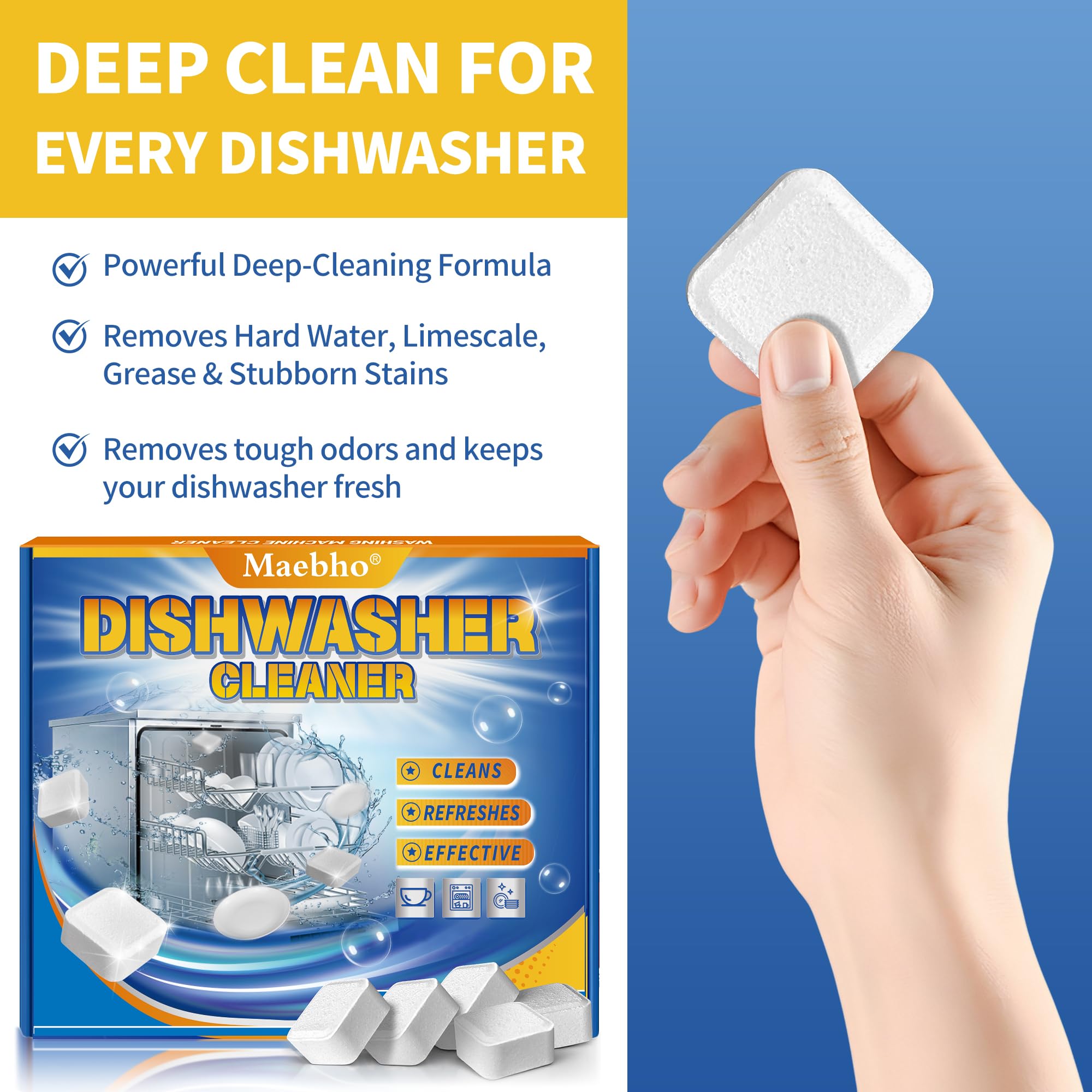 Dishwasher Cleaner and Deodorizer Tablets - 24 Pack, Natural Heavy Duty Deep Cleaning Descaler pods, Compatible with All Dish washer Models, Removes
