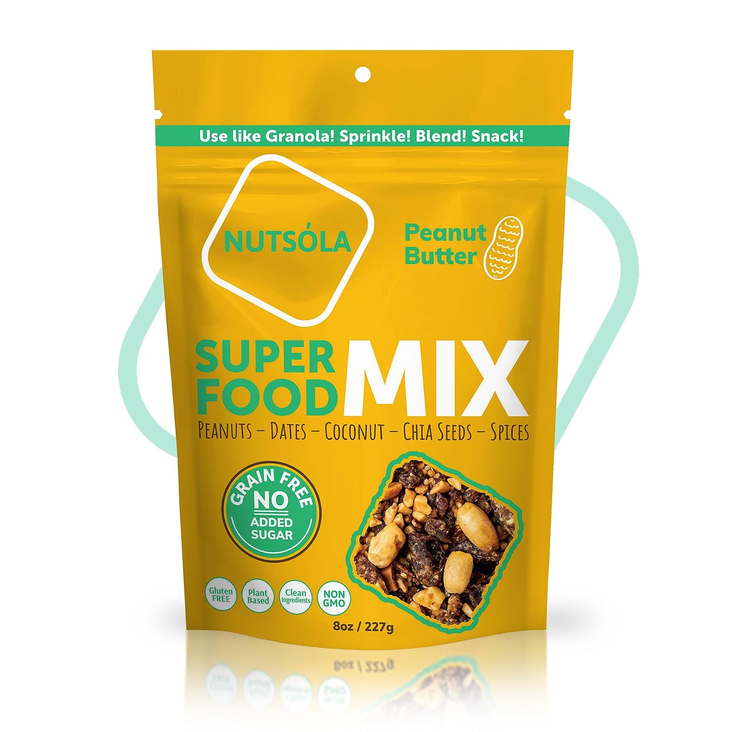 NUTSÓLA Peanut Butter Superfood Mix - Gluten Free Snacks & Grain Free Granola Alternative, No Added Sugar, Date Sweetened, Plant Based, Paleo Snacks