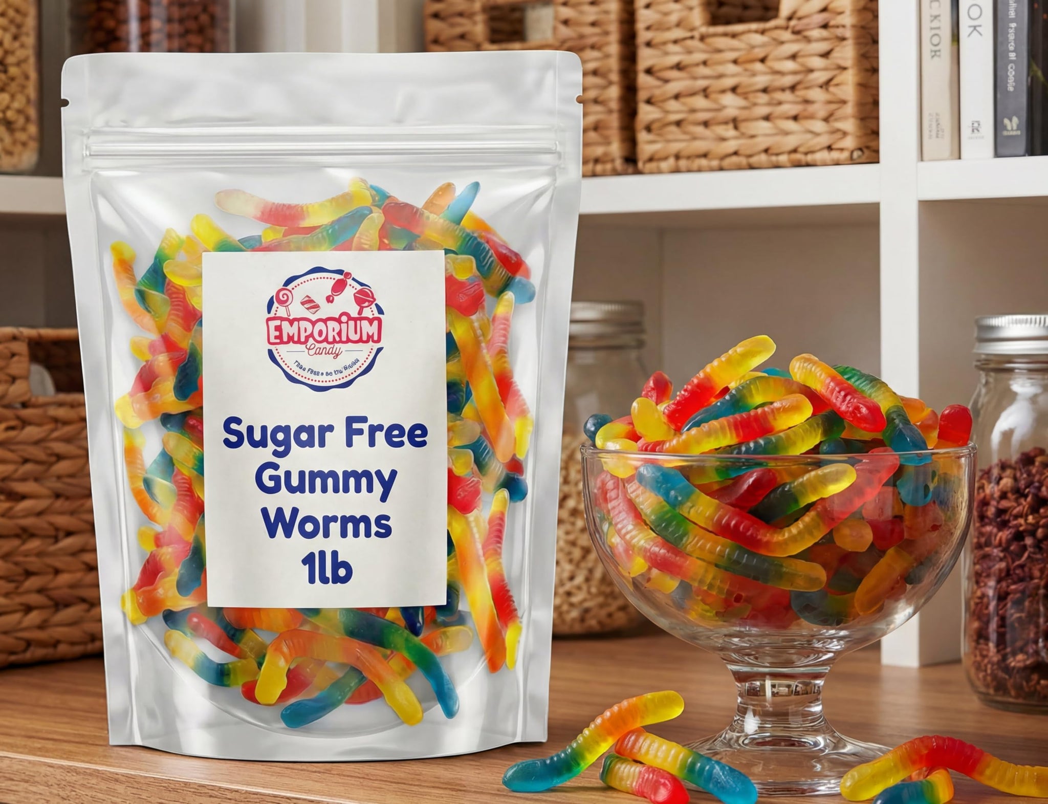 Sugar Free Gummy Worms - 1 lb of Fresh Delicious Red Yellow Blue Fruit Flavored Chewy Snack