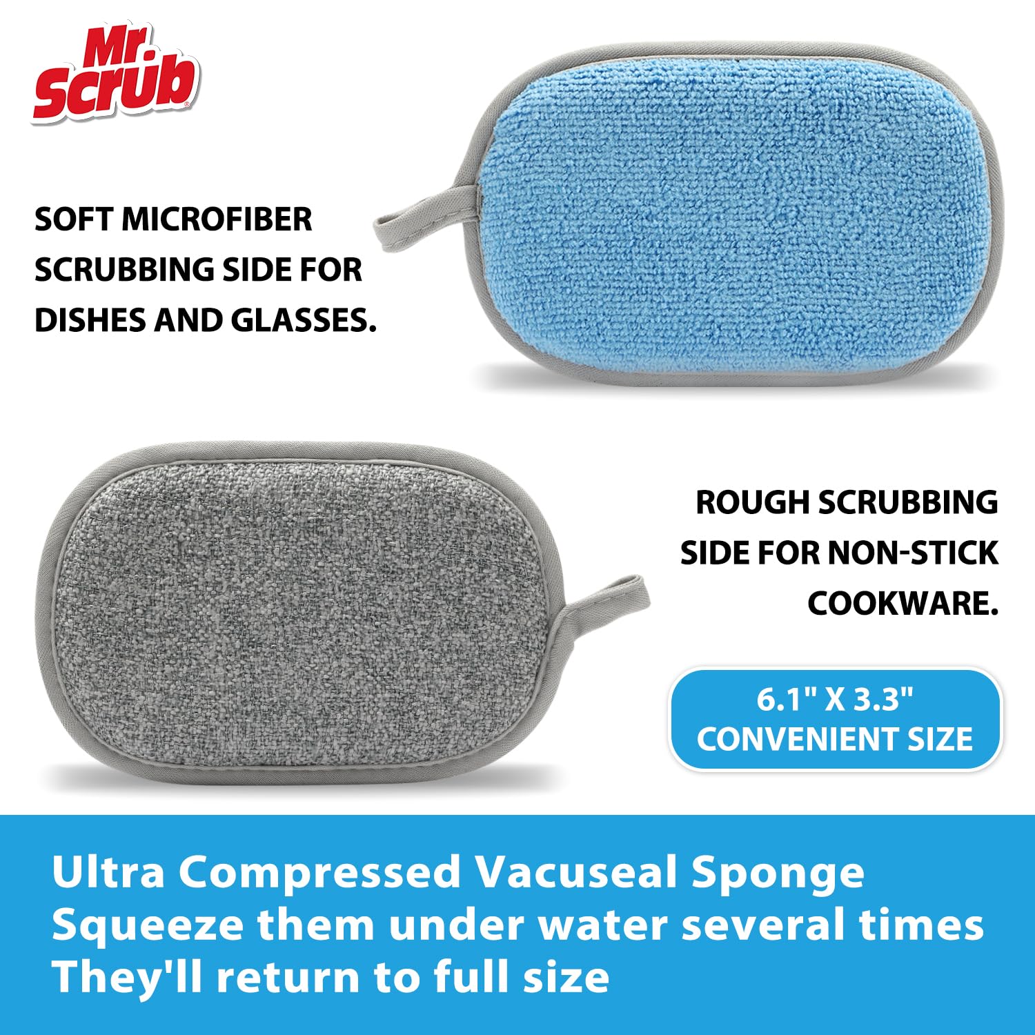 Sponges Kitchen Dish Sponge for Washing Dishes Cleaning Kitchen, All-Purpose, 6 Pack, Non Scratch, Rough Scrubbers Side for Non-Stick Cookware, Soft