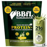 BBfL Grass-Fed Whey Protein Shake - 21g rBGH-Free Protein, Matcha + Apple Cider Vinegar, Prebiotics, Digestive Enzymes, Adaptogens for Stress & Mood
