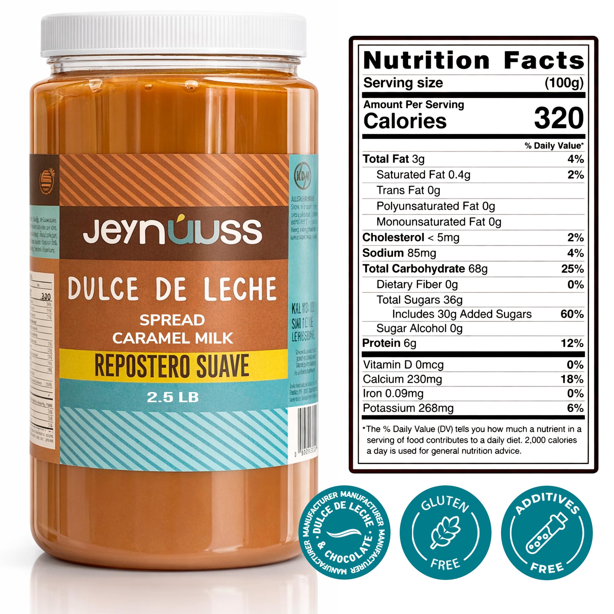 Jeynuuss Dulce de Leche Caramel Spread 2.5 LB (40 oz) - Repostero Thick Arequipe Cajeta for Cake Filling, Pastry & Piping Bag - Bake Stable, No Palm
