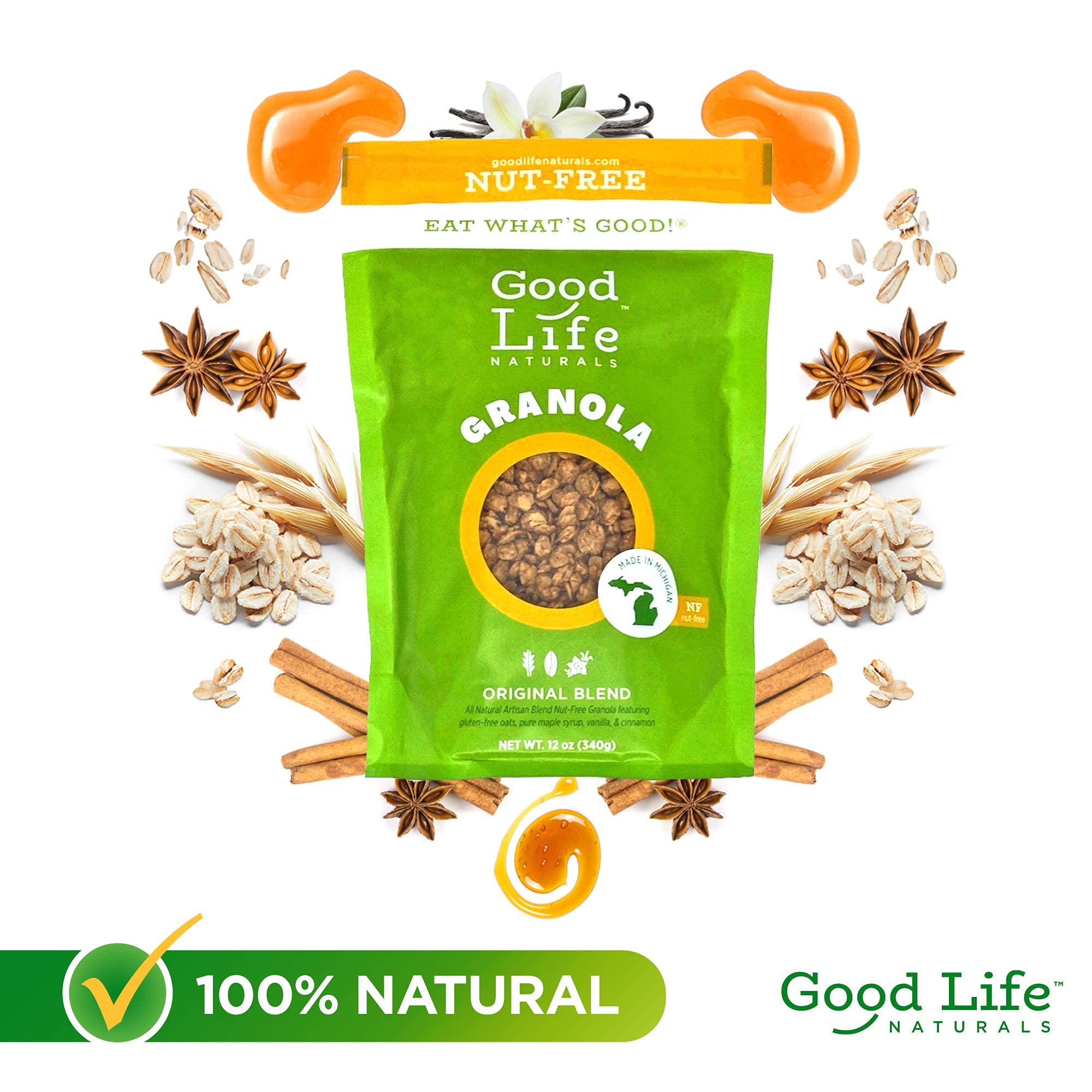 Good Life Natural’s Granola Cereal | Artisan Blended Energizing Granola Flakes | Healthy Nut Free Blend | No Artificial Flavoring or Sweeteners |