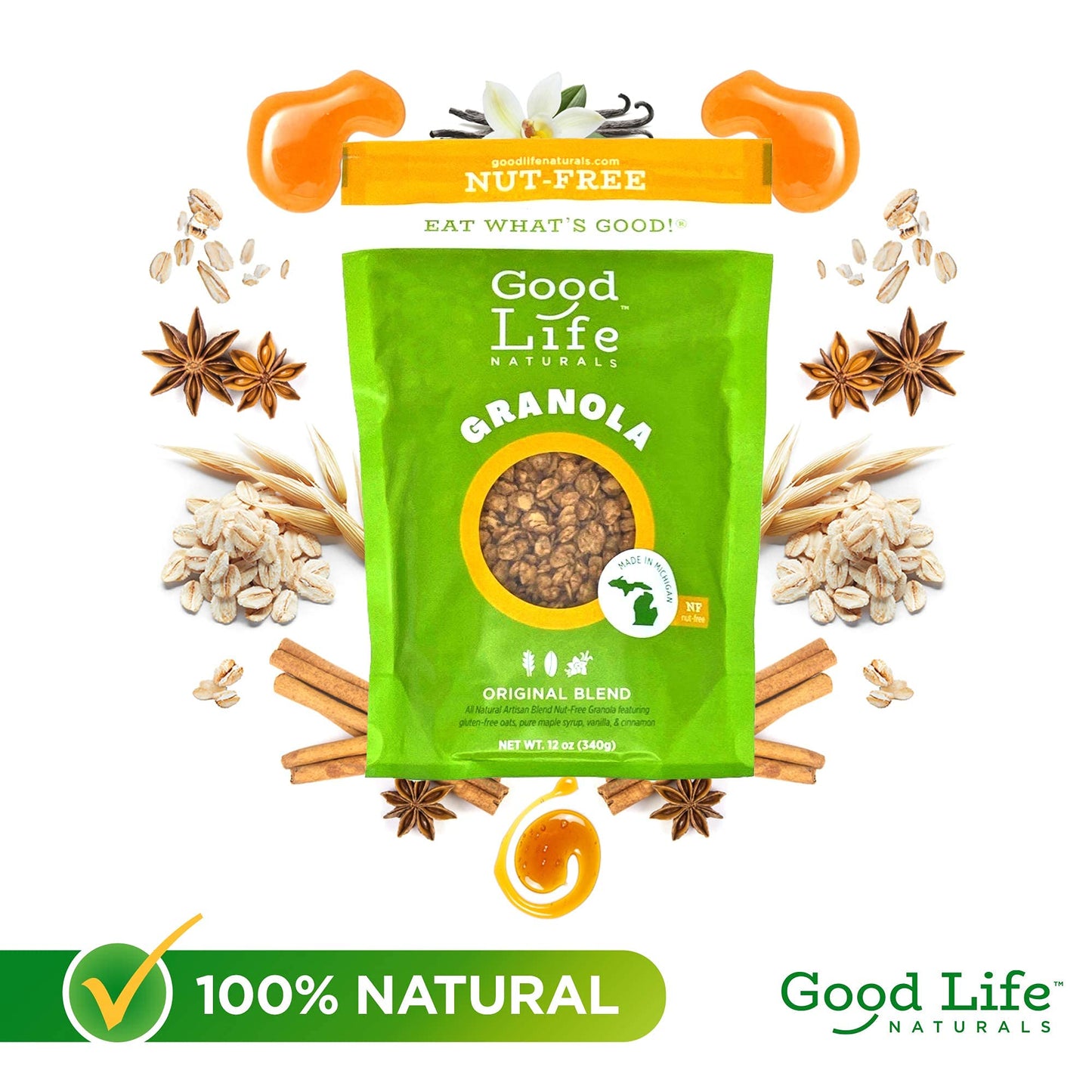 Good Life Natural’s Granola Cereal | Artisan Blended Energizing Granola Flakes | Healthy Nut Free Blend | No Artificial Flavoring or Sweeteners |