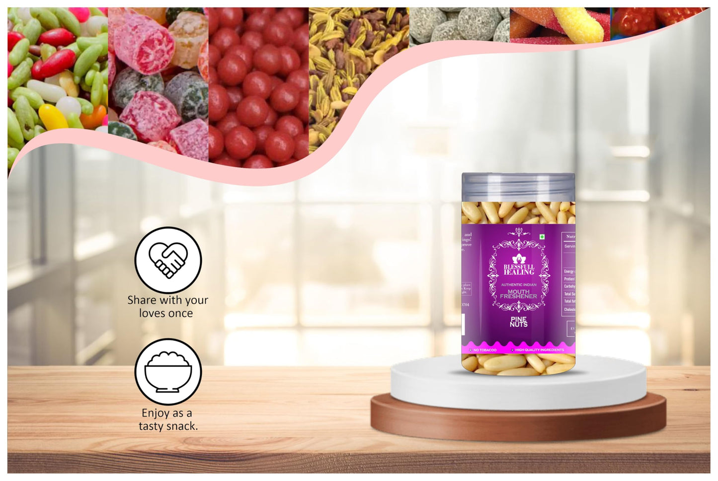 Blessfull Healing Pine Nuts 5 Oz(Ounce) Airtight Container With Spoon