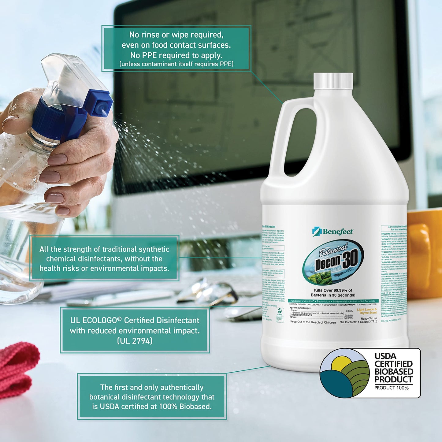 Benefect Botanical Decon 30 Disinfectant Cleaner - All Natural Formula for Effective Cleaning Power - Ideal for Restoration Jobs & Water Damage