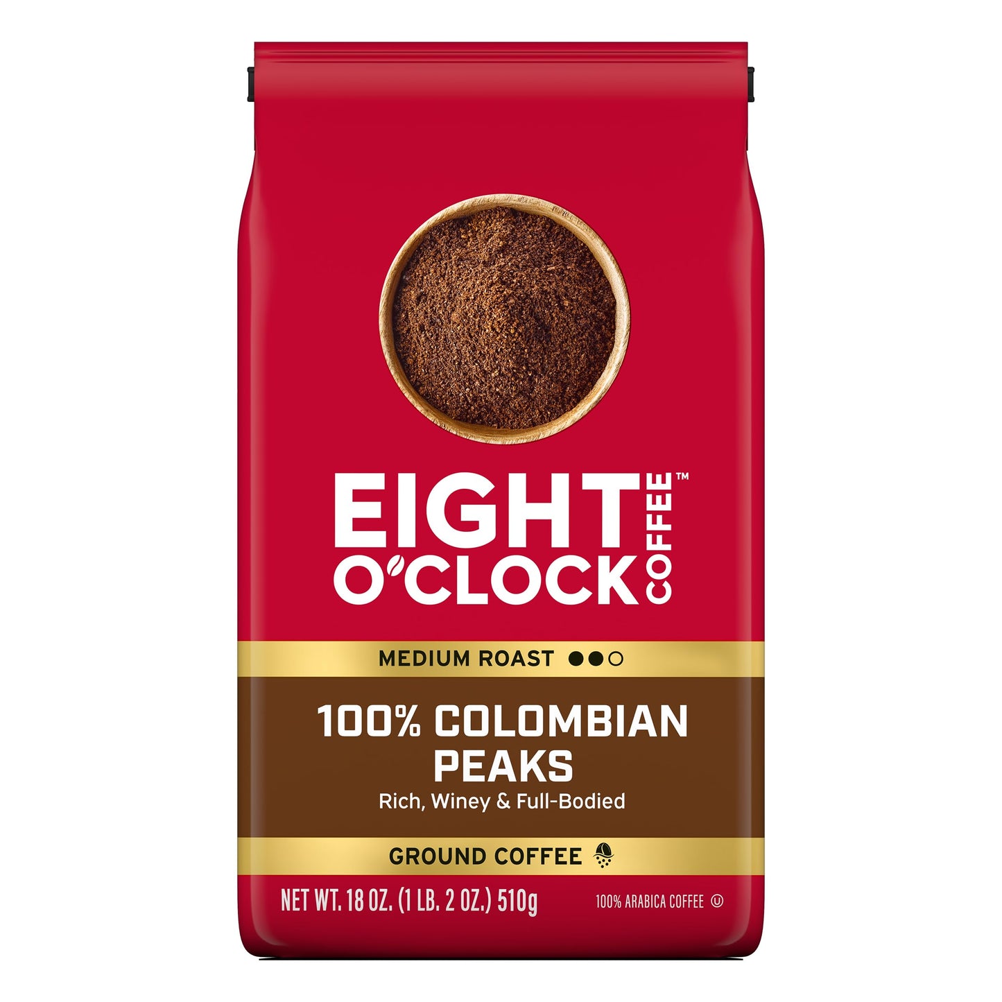 Eight O'Clock Coffee 100% Arabica Colombian Peaks, Medium Roast, Ground Coffee, Kosher Certified, 18 Ounce (Pack of 1)