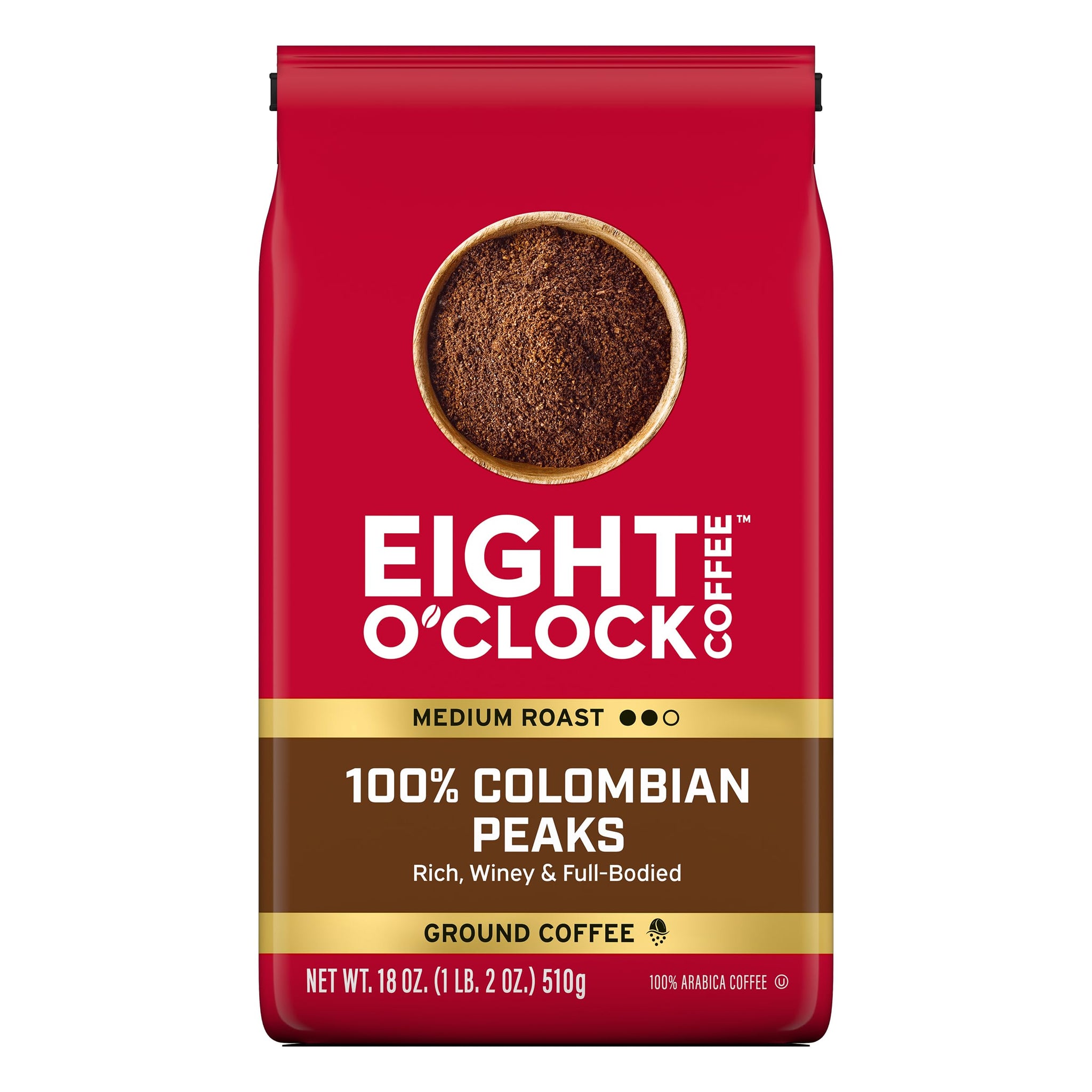Eight O'Clock Coffee 100% Arabica Colombian Peaks, Medium Roast, Ground Coffee, Kosher Certified, 18 Ounce (Pack of 1)