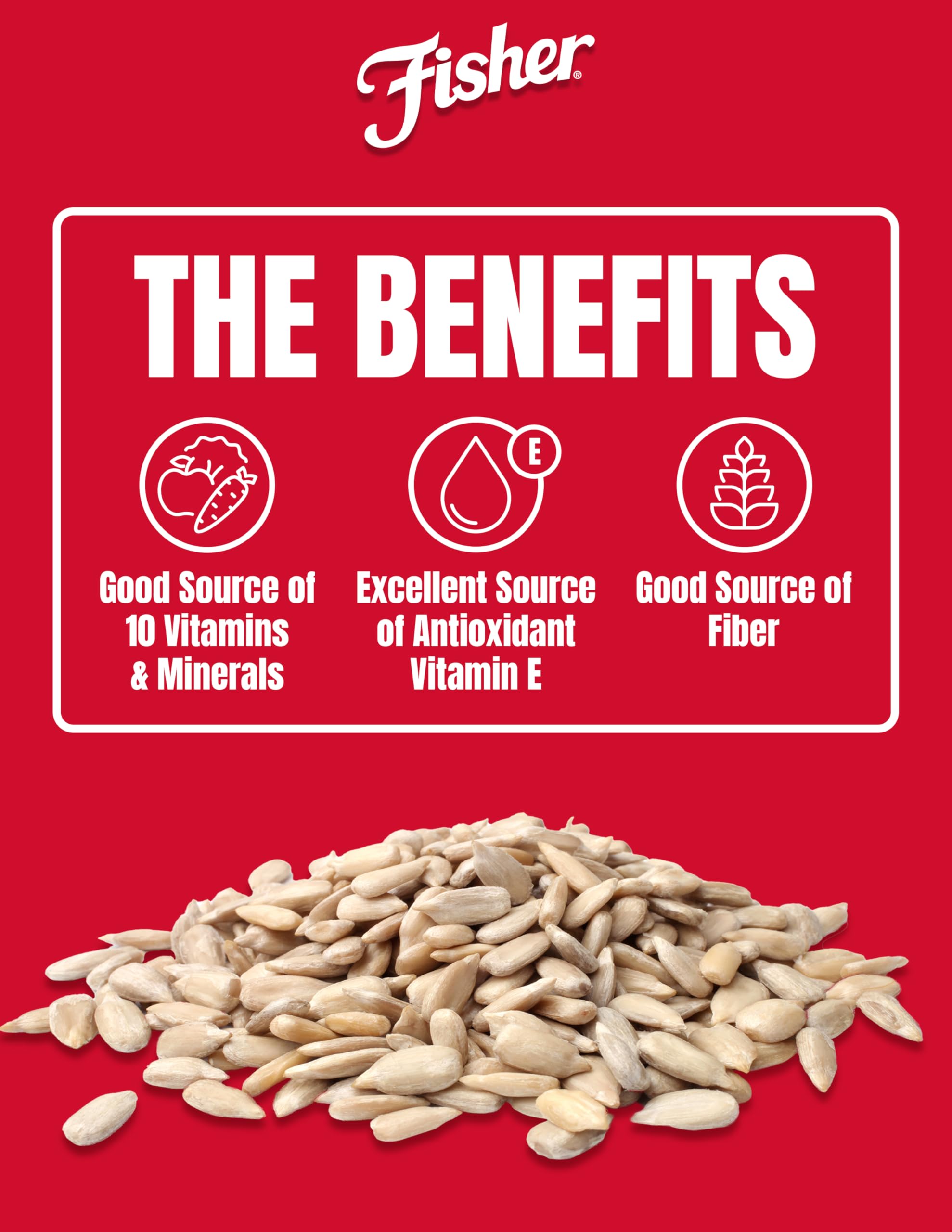Fisher Dry Roasted Sunflower Seeds Kernels with Sea Salt, 7.25 oz, Sunflower Seeds to Eat, Gluten-Free, No Sugar Added, Crunchy Snacks for Adults
