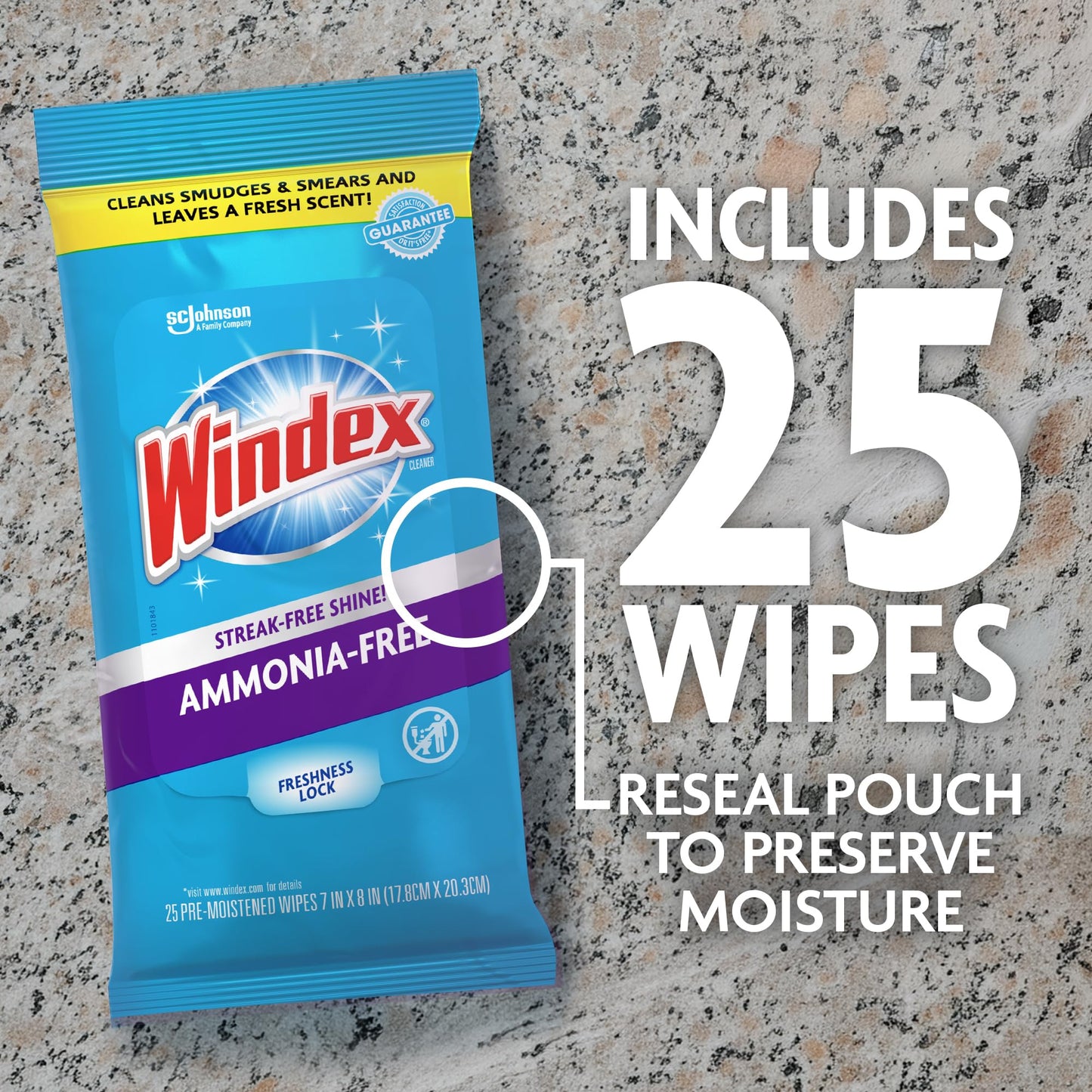 Windex Wipes Glass Cleaning Ammonia Free, Pre-Moistened Wipes for Cleaning All Glass Surfaces, Crystal Rain Fresh Scent, 25 Count