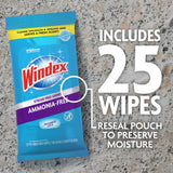 Windex Wipes Glass Cleaning Ammonia Free, Pre-Moistened Wipes for Cleaning All Glass Surfaces, Crystal Rain Fresh Scent, 25 Count