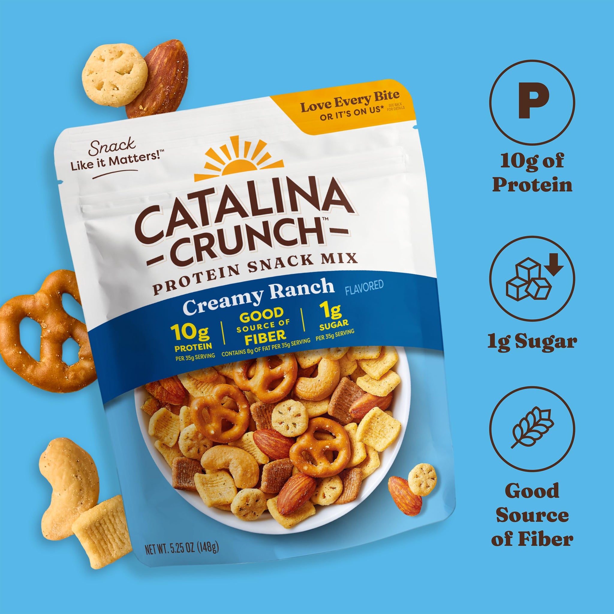 Catalina Crunch Protein Snack Mix | 10g Protein, 1g Sugar per Serving | Good Source of Fiber, Gluten Free | Creamy Ranch, 5.25 Ounce Bag (Pack of 3)