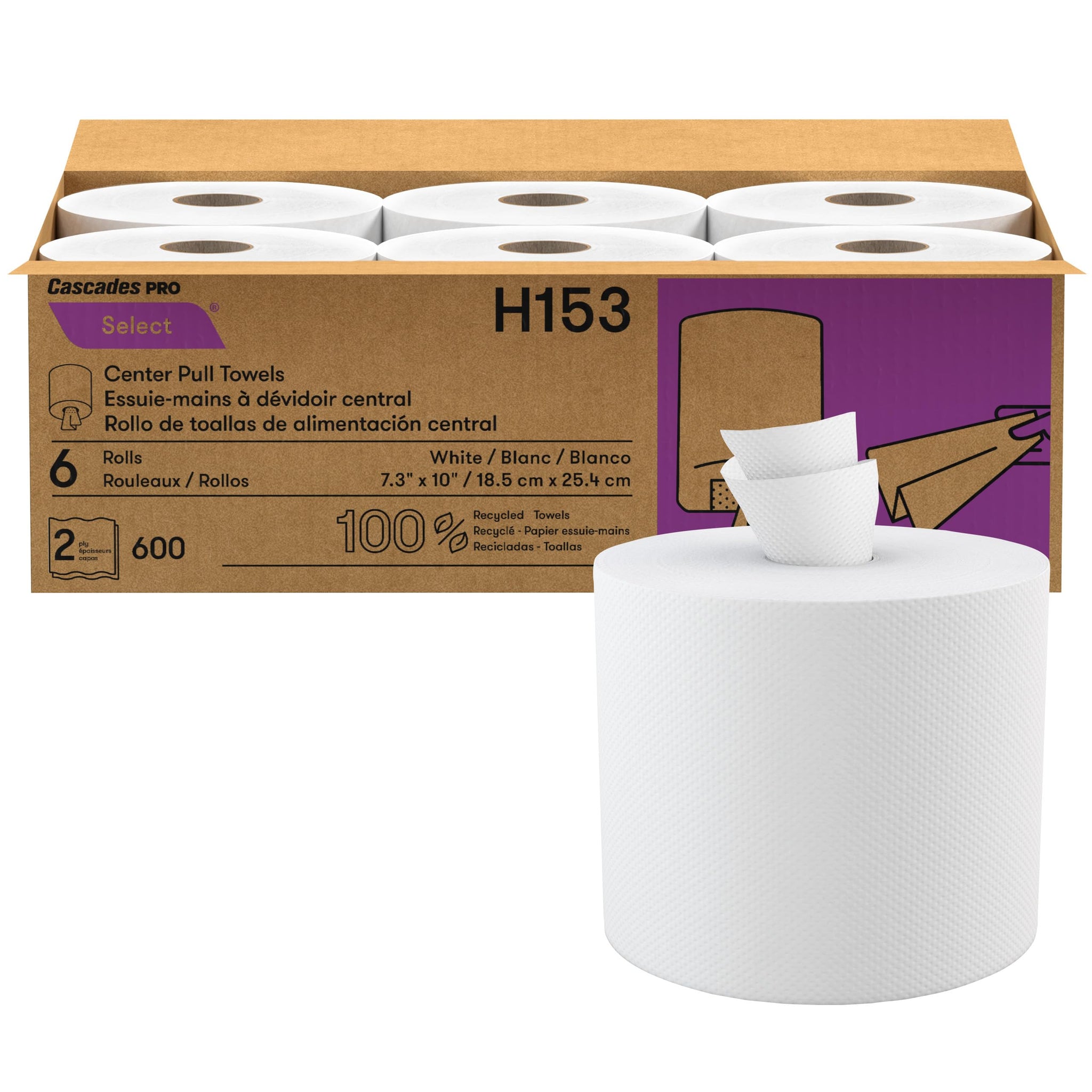 Cascades PRO Select Centerpull Hand Towel 2-Ply - Center Pull Paper Towel for Dispensers - Universal Fit - Premium Bulk - 600 Sheets/Roll, 6 Rolls