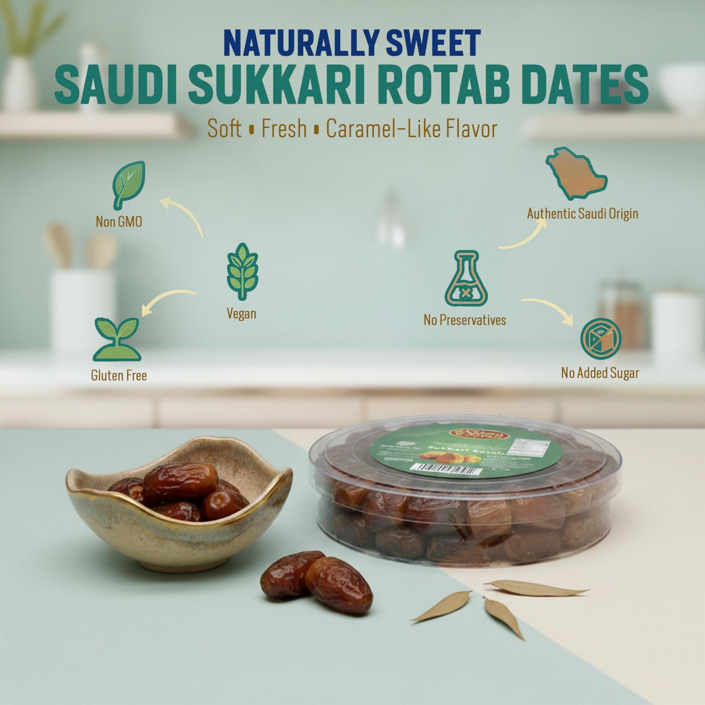 Sahara Gold Sukkari Dates | Gluten-Free & Non GMO | Naturally Very Sweet & Soft Texture | Sukkari Rotab Dates | Saudi Grown | High Fiber Dried Fruit