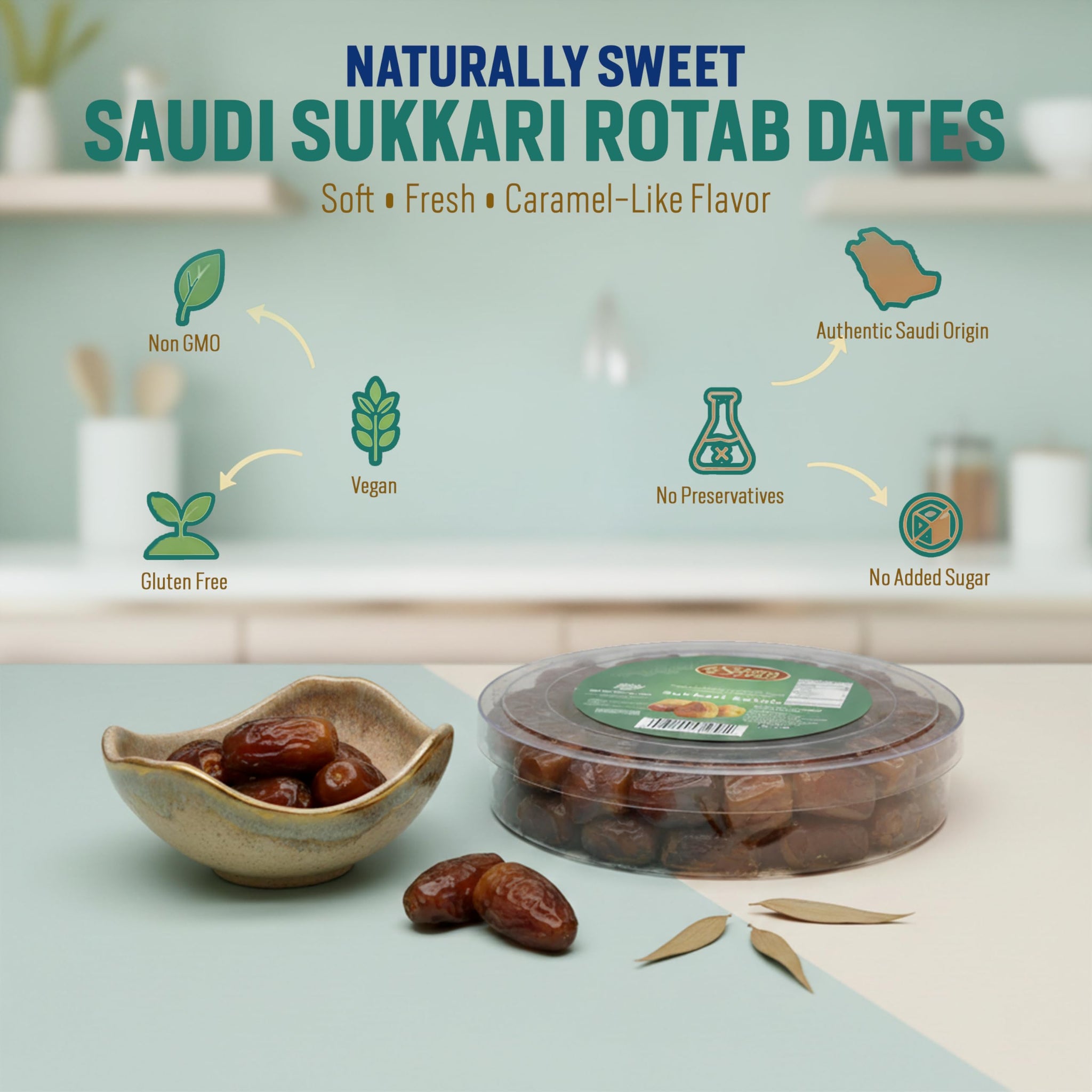 Sahara Gold Sukkari Dates | Gluten-Free & Non GMO | Naturally Very Sweet & Soft Texture | Sukkari Rotab Dates | Saudi Grown | High Fiber Dried Fruit