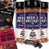 Pit Boss Lonestar Brisket - Texas Style Premium BBQ Barbecue Mixed Seasoning Spice & Rub 3 Pk Choice Bundle (18 oz) + Guide & Bottle Opener (5 Items)!