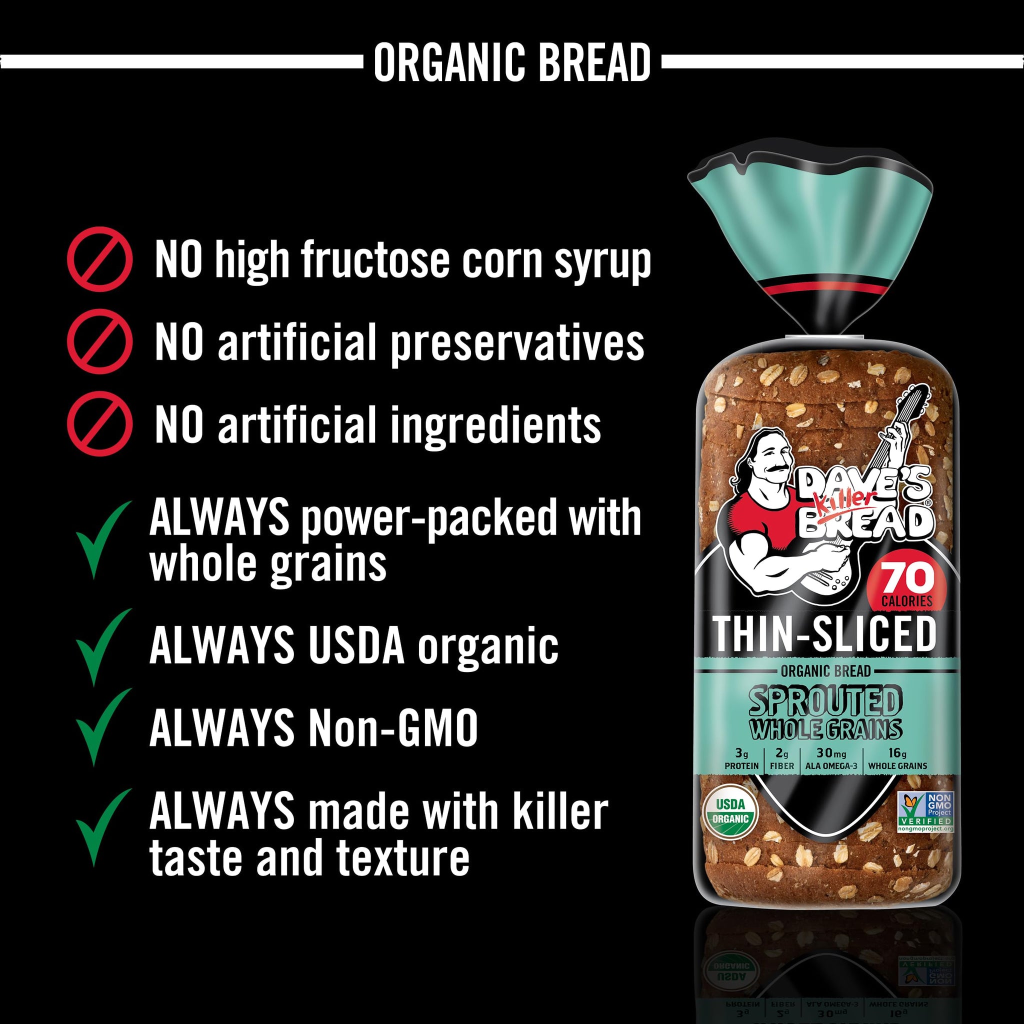 Dave's Killer Bread Sprouted Whole Grains Thin-Sliced, Whole Grain Organic Bread, 20.5 oz Loaf