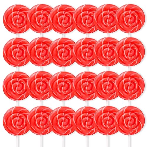 Red Swirl Lollipops, 24 Count Classic Hard Candy Suckers, Individually Wrapped Sweet Treats for Snacking, Parties, Buffets, and Everyday Enjoyment