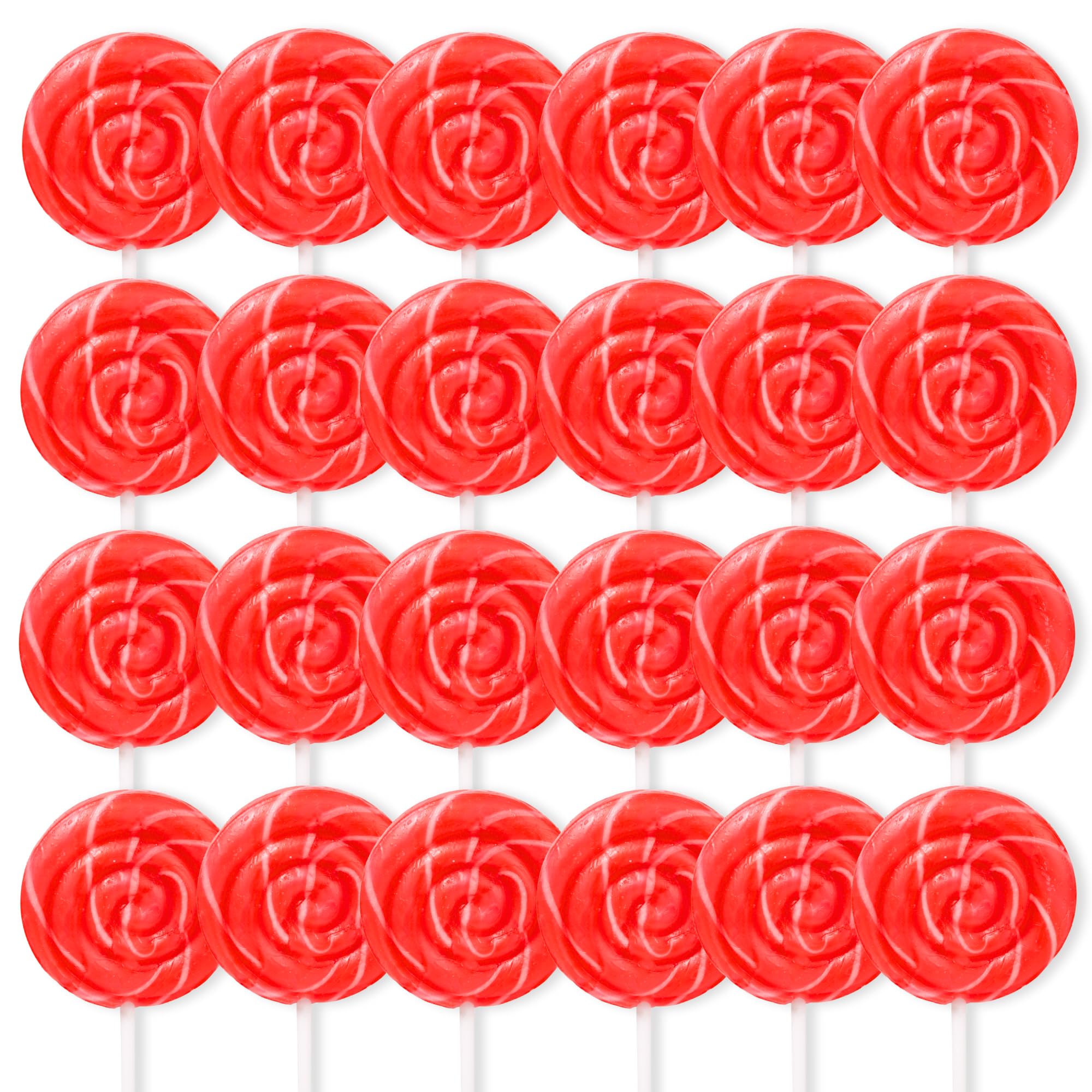Red Swirl Lollipops, 24 Count Classic Hard Candy Suckers, Individually Wrapped Sweet Treats for Snacking, Parties, Buffets, and Everyday Enjoyment