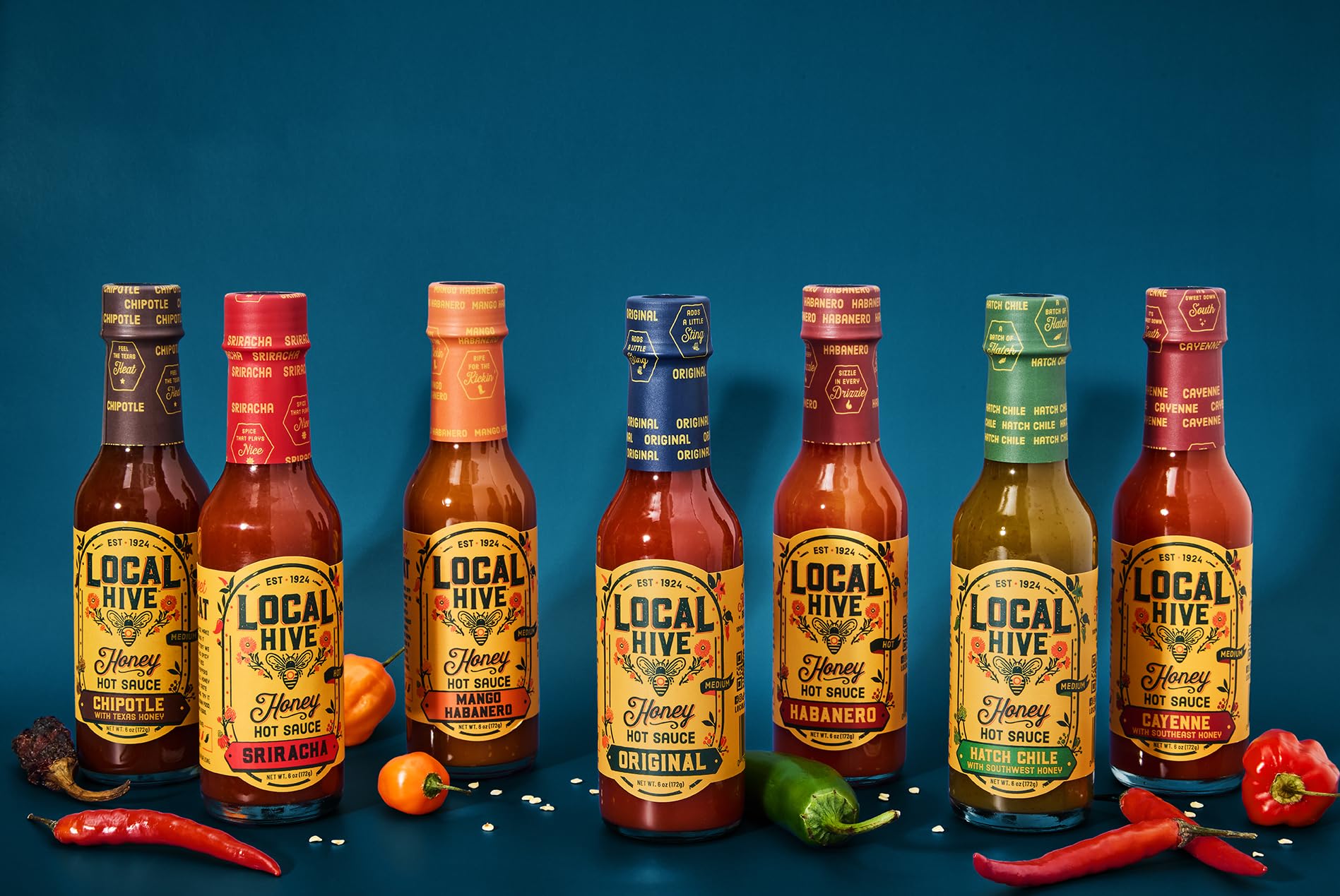 Local Hive Sriracha Honey Hot Sauce - 6oz, Sweet & Spicy, Natural Raw Honey with Sriracha Pepper Sauce for Dipping, Tacos, BBQ, Grilling, and Cooking