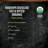 Frontier Co-op Organic Seedless Rosehips, Cut and Sifted - 100% Natural Dried Rose Hips for Rosehip Tea Organic, Powder, Oil - Kosher | 16 Ounce (Pack