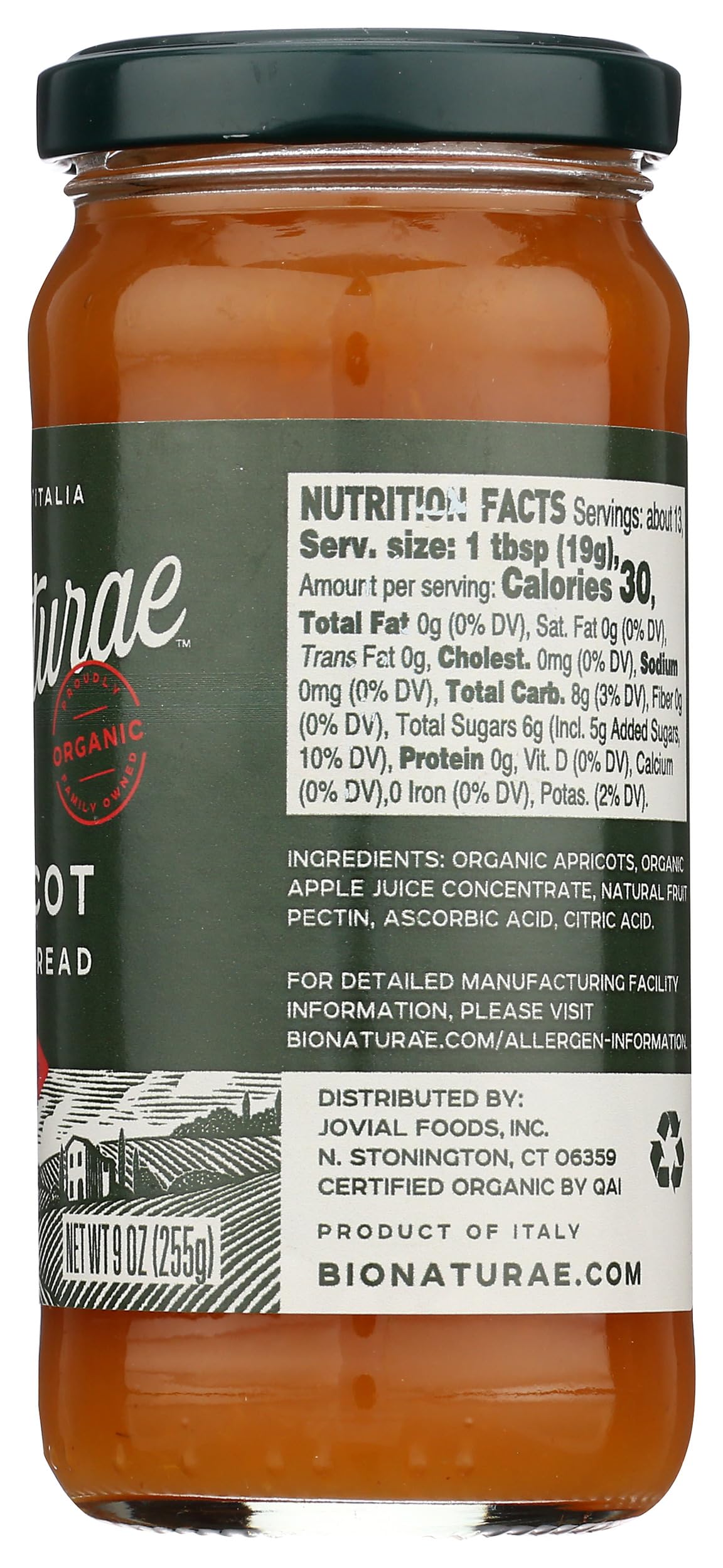 Bionaturae Organic Apricot Fruit Spread, 9 OZ
