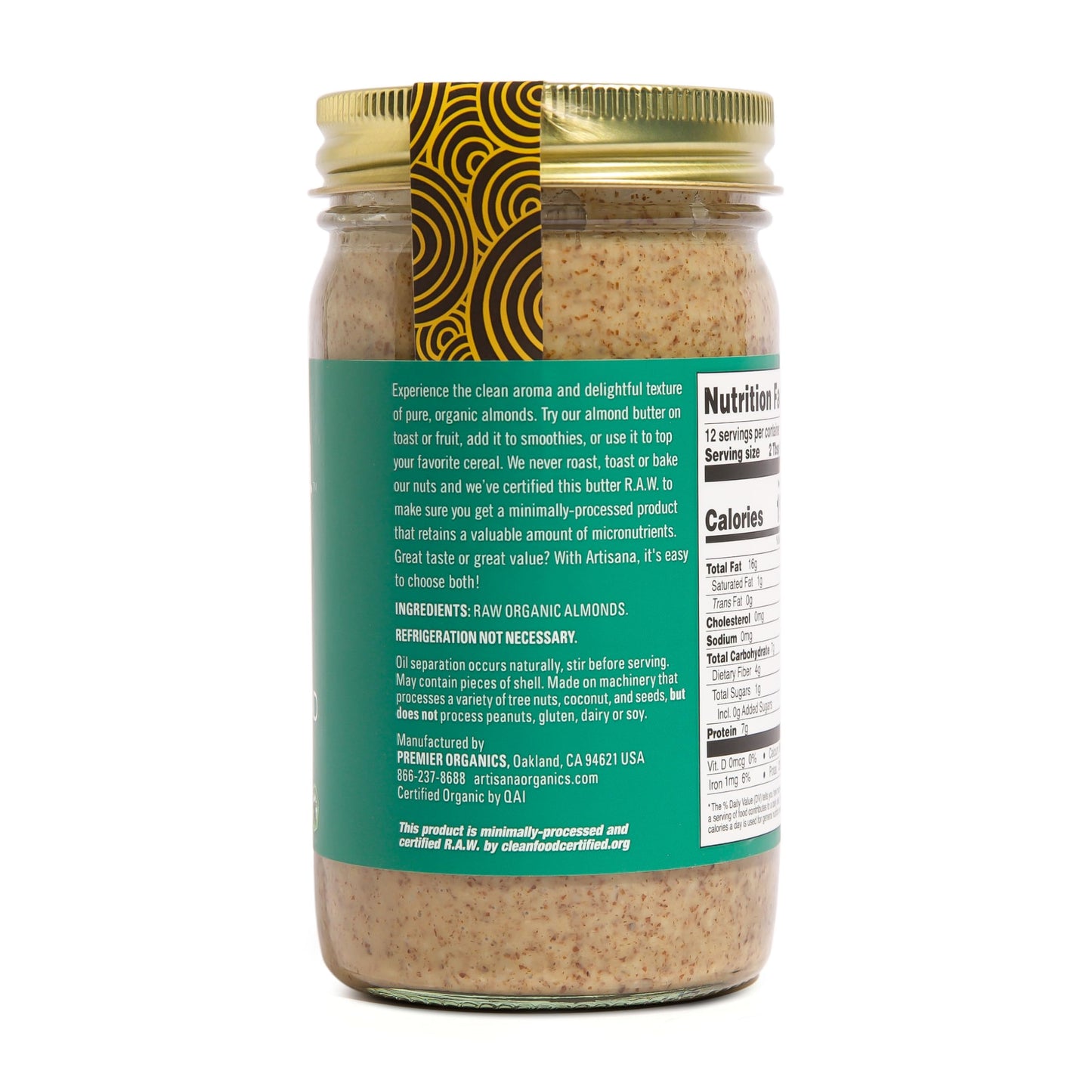 Artisana Organics Raw Almond Butter, 14oz | USDA Organic, No Sugar Added, No Palm Oil, Vegan, Paleo and Keto Friendly, Non GMO