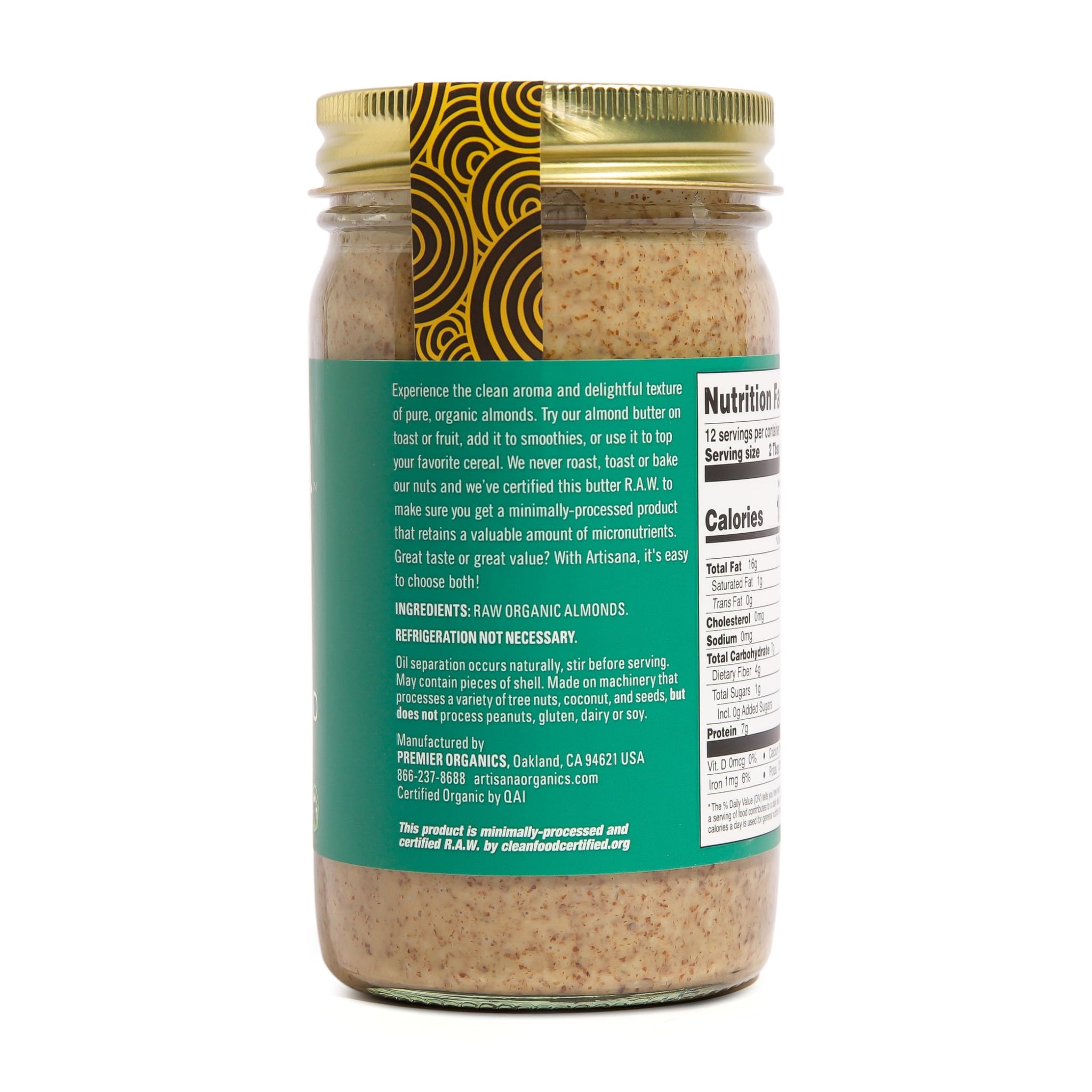 Artisana Organics Raw Almond Butter, 14oz | USDA Organic, No Sugar Added, No Palm Oil, Vegan, Paleo and Keto Friendly, Non GMO