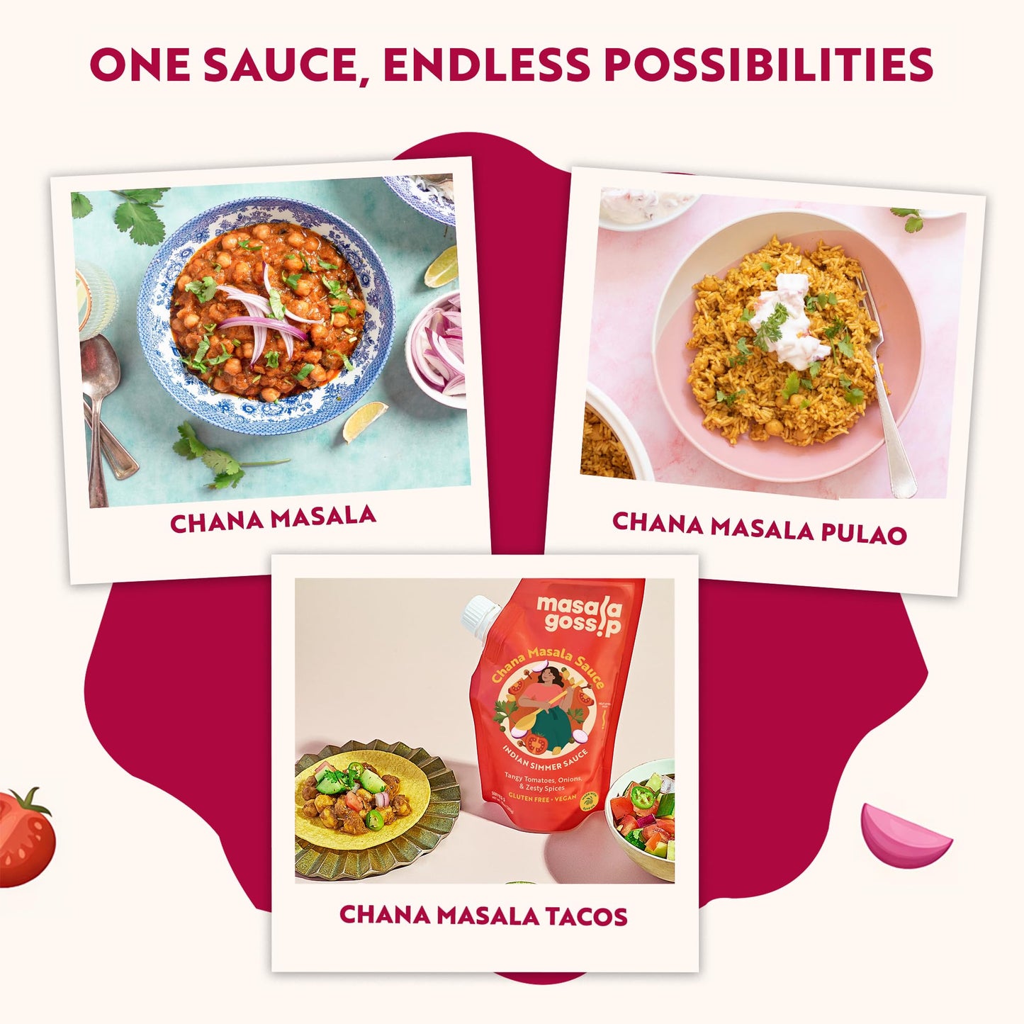 Masala Gossip Chana Masala Simmer Sauce 10 oz - Authentic Indian Curry Sauce, Tangy Anardana Spice Blend, Gluten-Free, Seed Oil Free, No Artificial