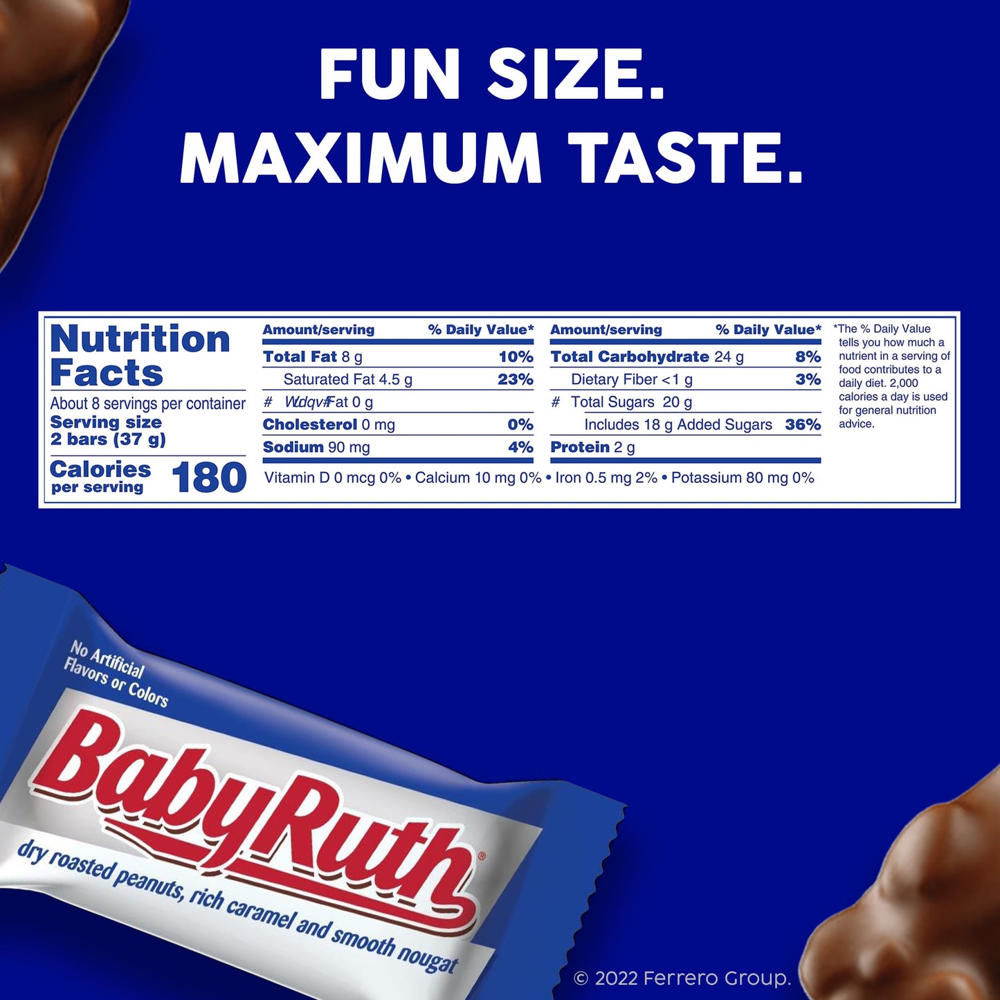 Baby Ruth Candy Bars with Chocolatey Caramel, Peanuts, and Nougat, Fun Size Candy Bars in Bag, 10.2 oz